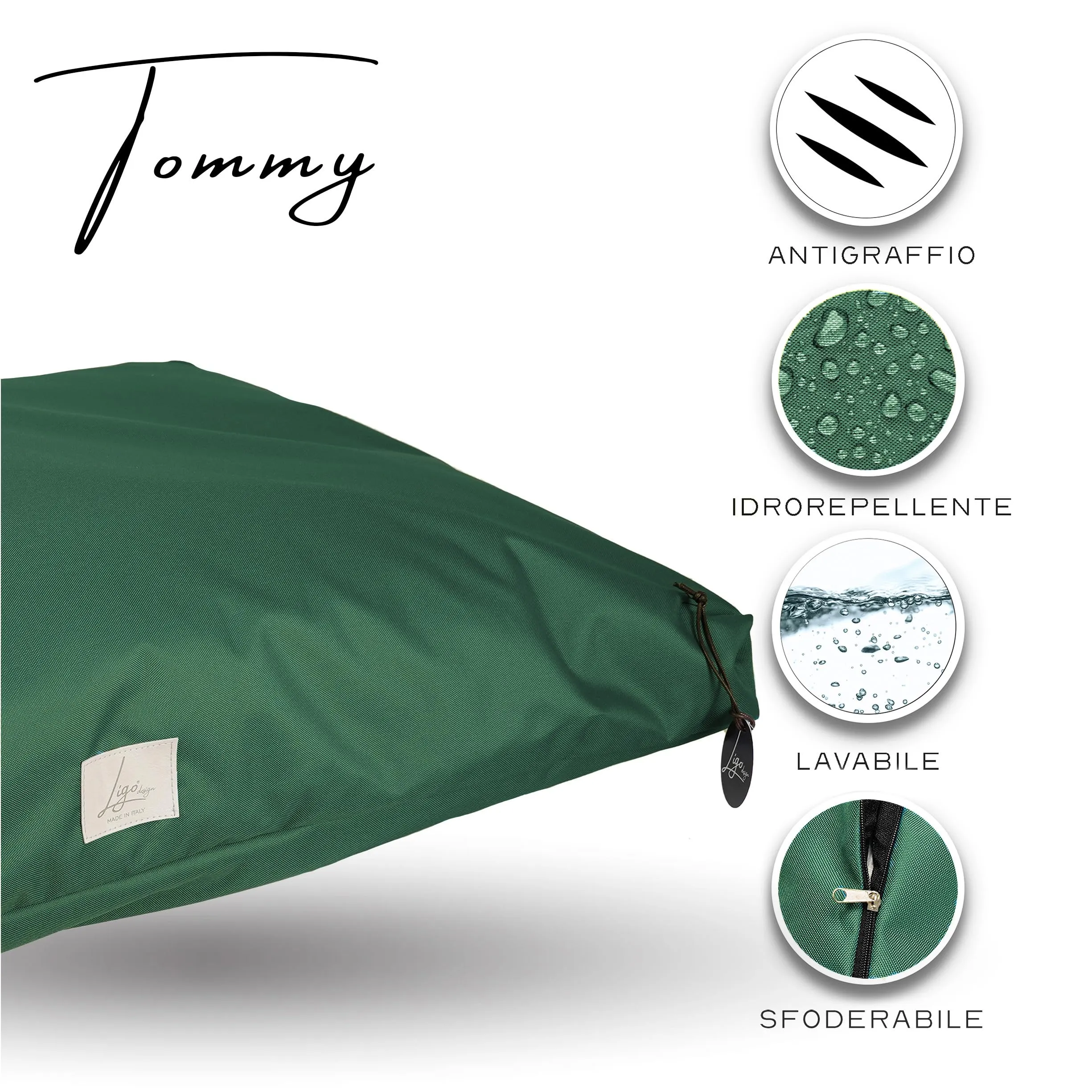 Ligo Tommy - Materasso per Cani Idrorepellente Realizzato in Italia. Cuscino Sfoderabile Lavabile Cuccia per Cane antimacchia per uso Interno Esterno.Materassino cani. (S: 70 x 50 cm, VERDE BOSCO) - immagine 4