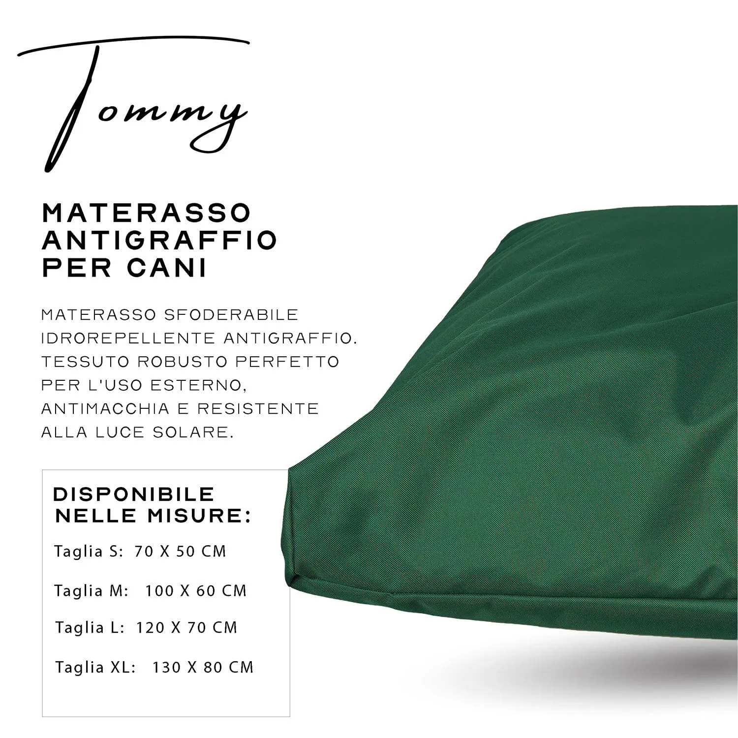 Ligo Tommy - Materasso per Cani Idrorepellente Realizzato in Italia. Cuscino Sfoderabile Lavabile Cuccia per Cane antimacchia per uso Interno Esterno.Materassino cani. (S: 70 x 50 cm, VERDE BOSCO) - immagine 5