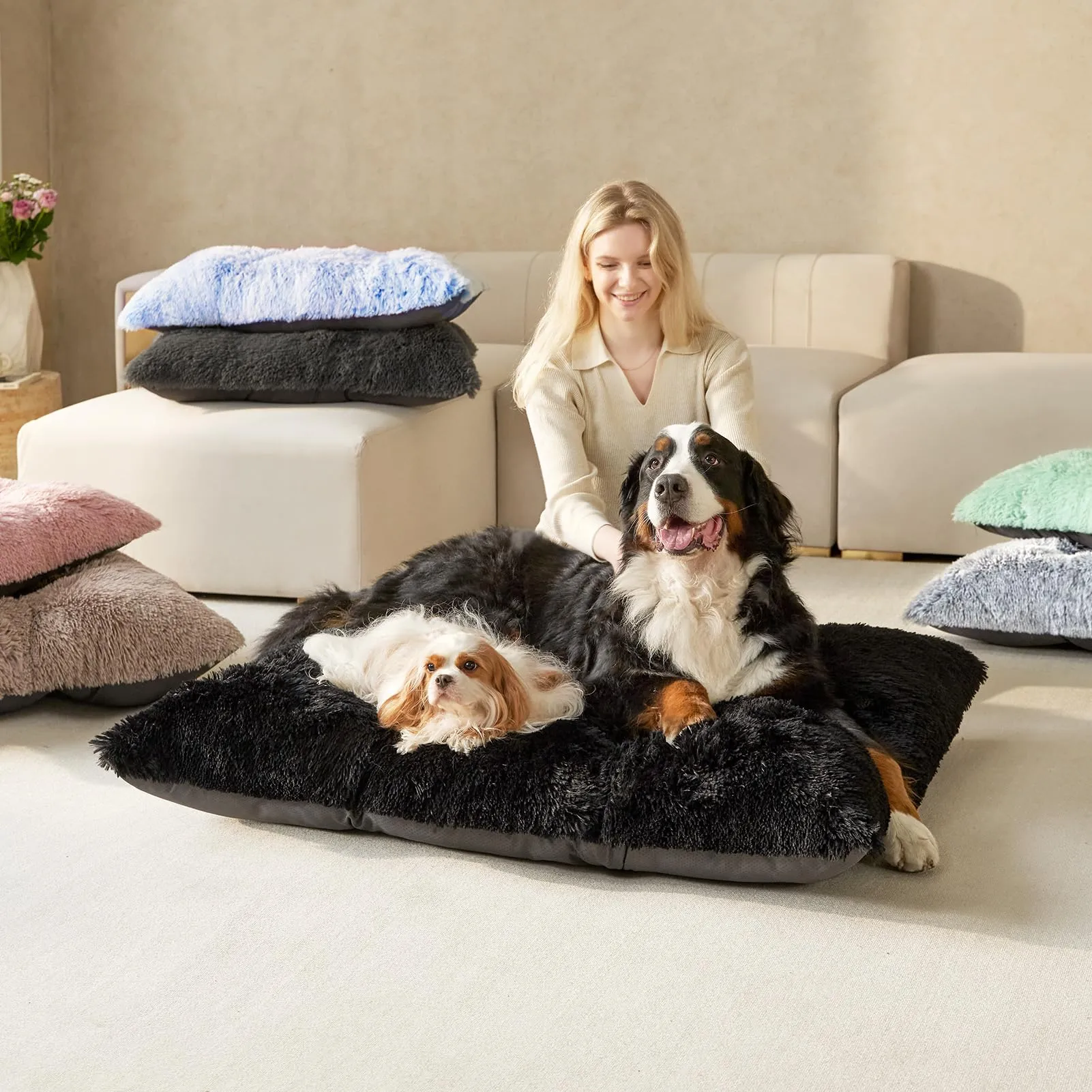EHEYCIGA Cuscino per Cani Taglia Grande, Cuscino Cane Morbida lavabile, Morbido e Confortevole Letto per Cani a Pelo Lungo, Nero, 105x70x9cm - immagine 9