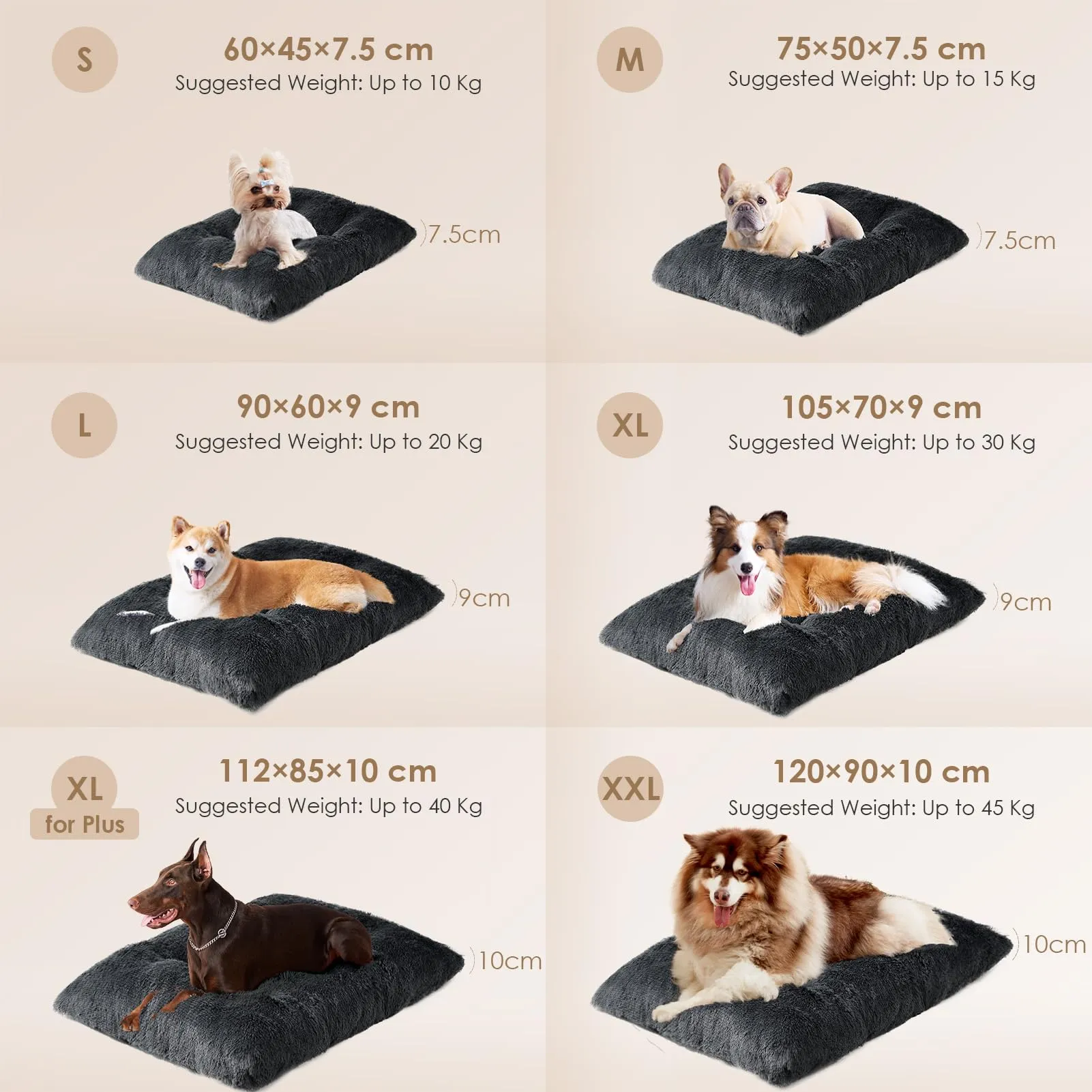 EHEYCIGA Cuscino per Cani Taglia Media, Cuscino Cane Morbida lavabile, Morbido e Confortevole Letto per Cani a Pelo Lungo, Grigio Scuro, 90x60x9cm - immagine 5