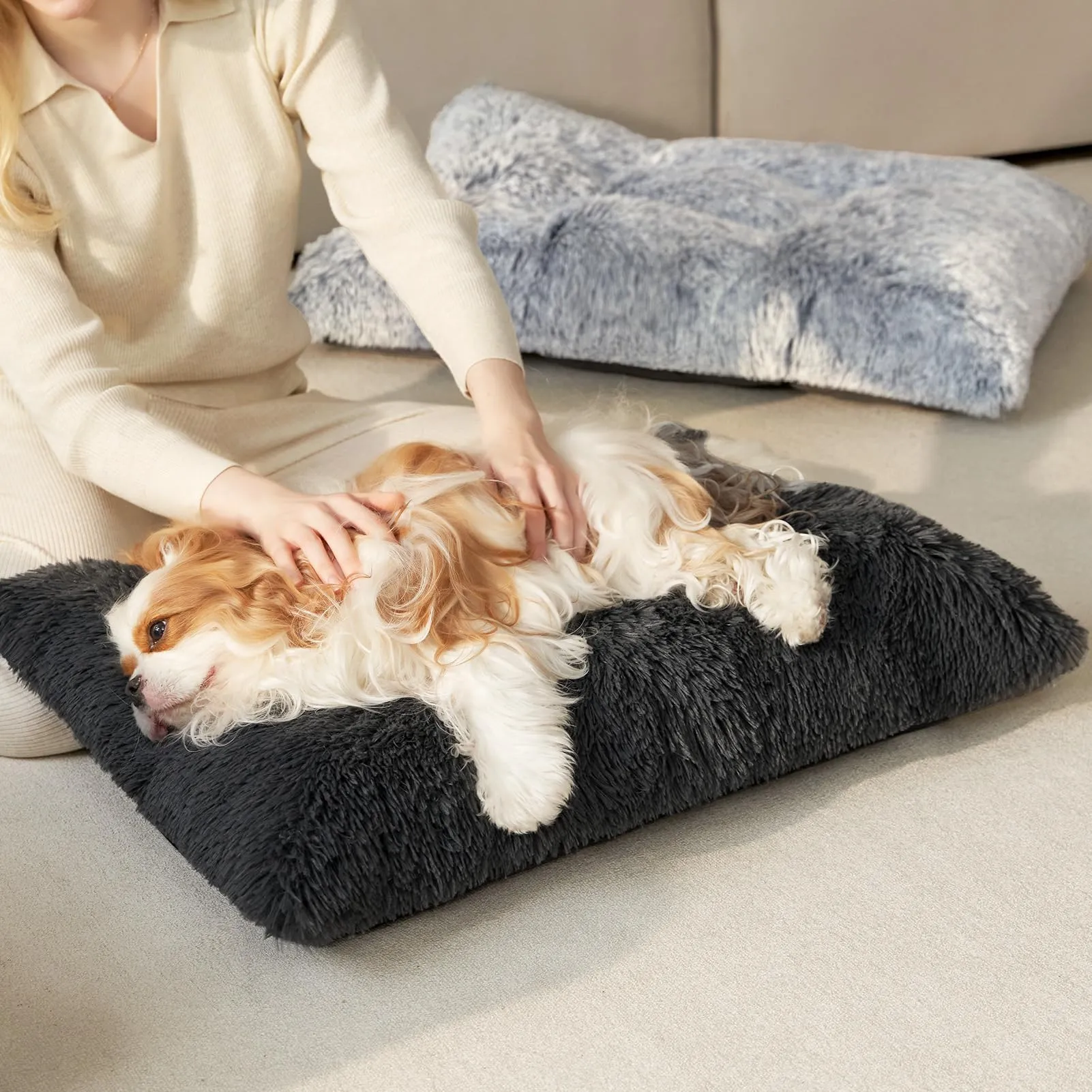 EHEYCIGA Cuscino per Cani Taglia Media, Cuscino Cane Morbida lavabile, Morbido e Confortevole Letto per Cani a Pelo Lungo, Grigio Scuro, 90x60x9cm - immagine 9