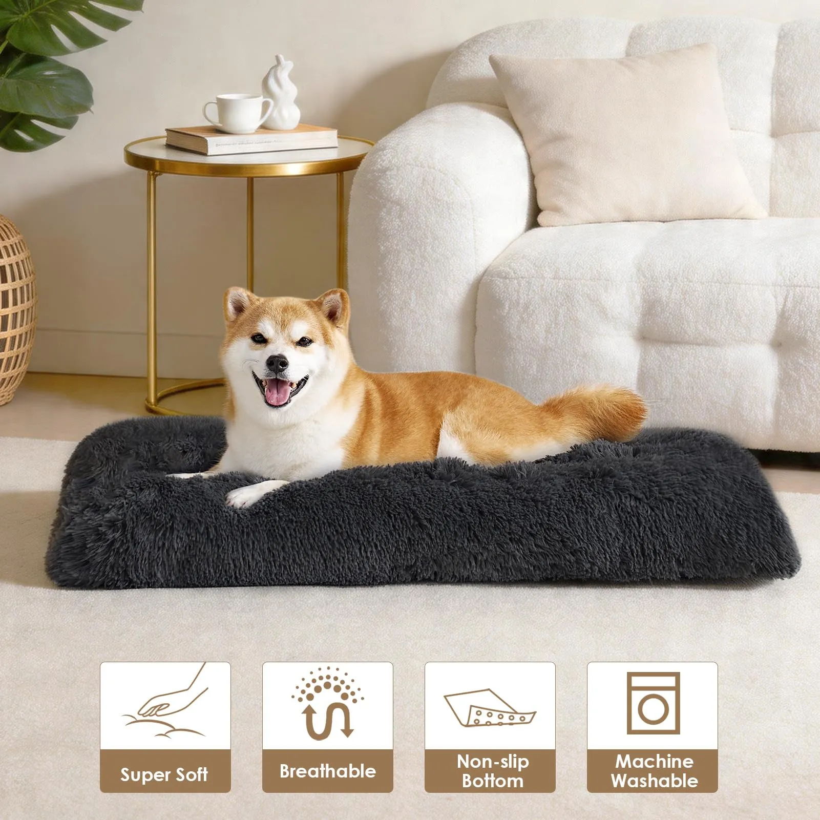 EHEYCIGA Cuscino per Cani Taglia Grande, Cuscino Cane Morbida lavabile, Morbido e Confortevole Letto per Cani a Pelo Lungo, Grigio Scuro, 105x70x9cm - immagine 7