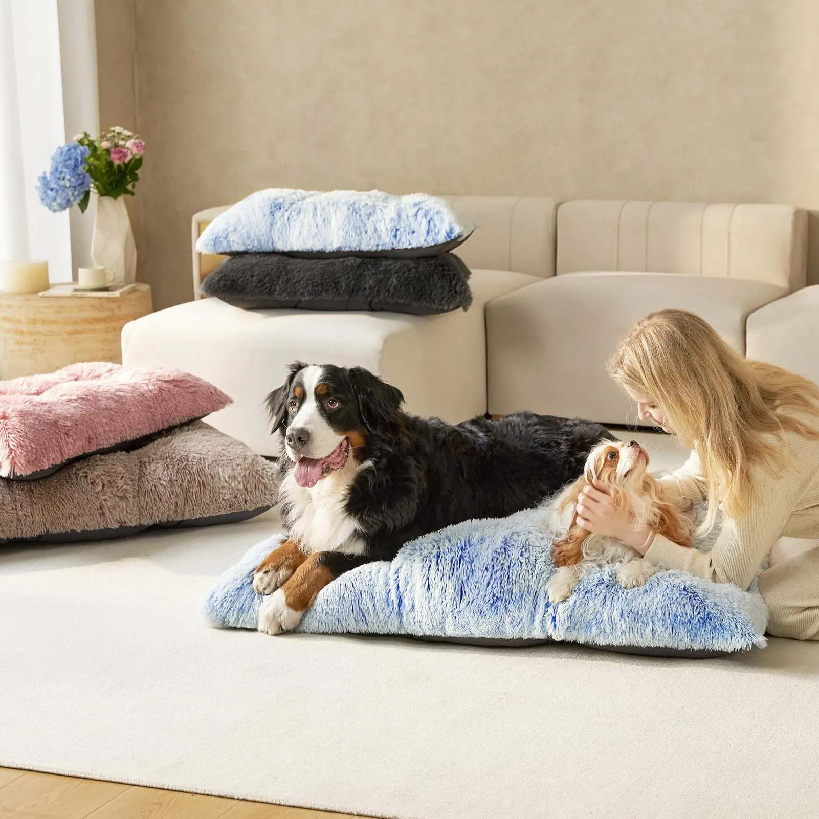EHEYCIGA Cuscino per Cani Taglia Grande, Cuscino Cane Morbida lavabile, Morbido e Confortevole Letto per Cani a Pelo Lungo, Grigio, 112x85x10cm - immagine 9