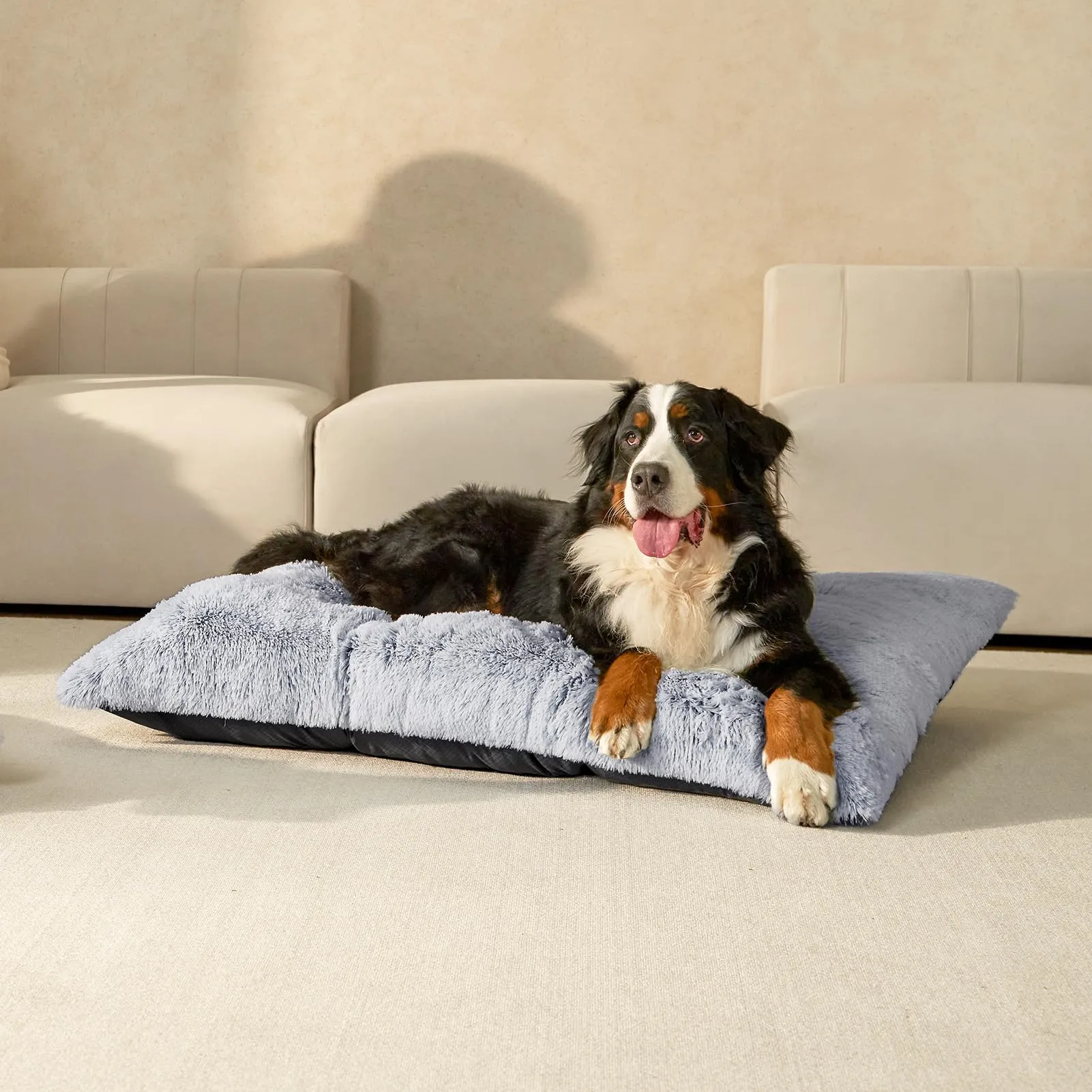 EHEYCIGA Cuscino per Cani Taglia Grande, Cuscino Cane Morbida lavabile, Morbido e Confortevole Letto per Cani a Pelo Lungo, Grigio, 120x90x10cm - immagine 9