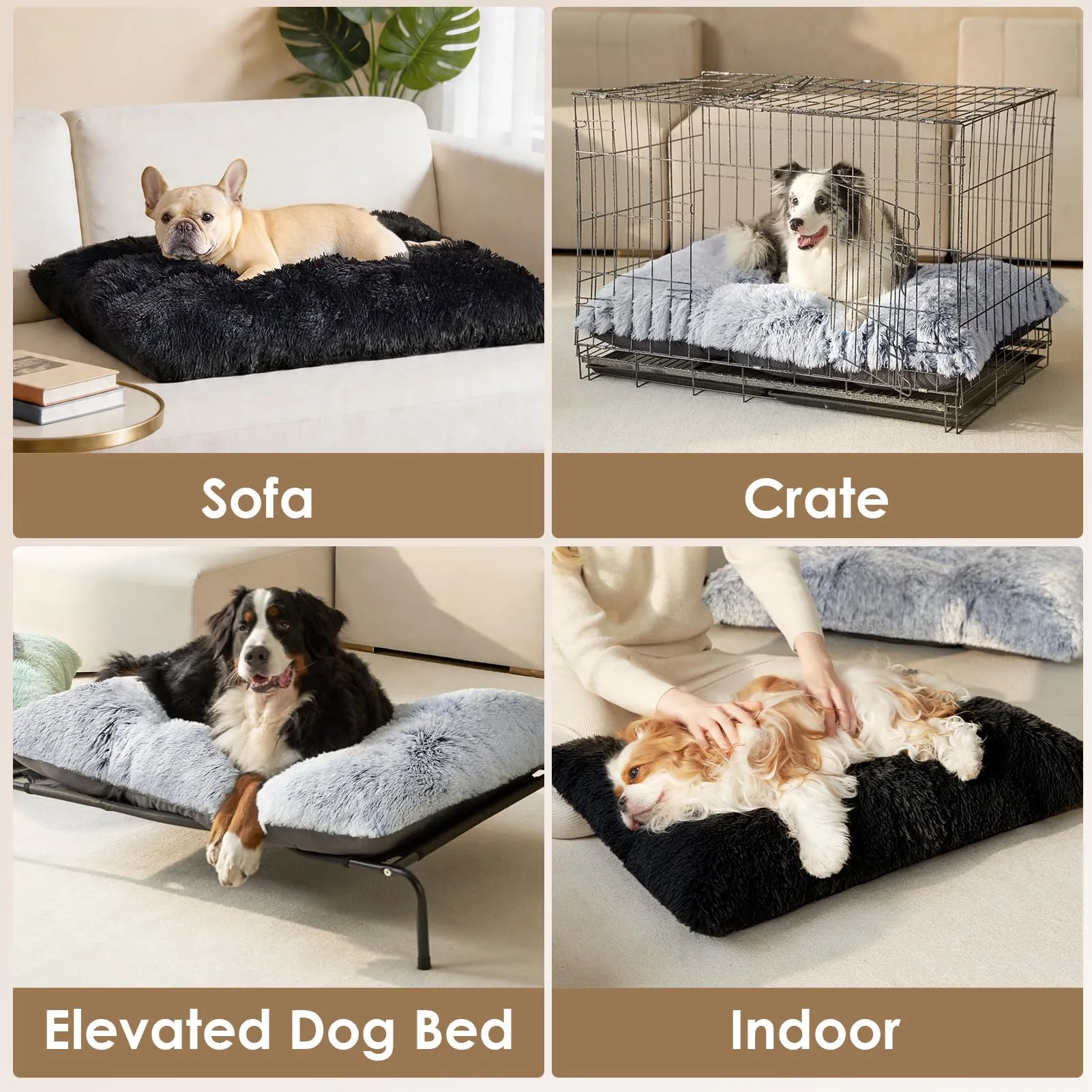 EHEYCIGA Cuscino per Cani Taglia Grande, Cuscino Cane Morbida lavabile, Morbido e Confortevole Letto per Cani a Pelo Lungo, Nero, 120x90x10cm - immagine 4