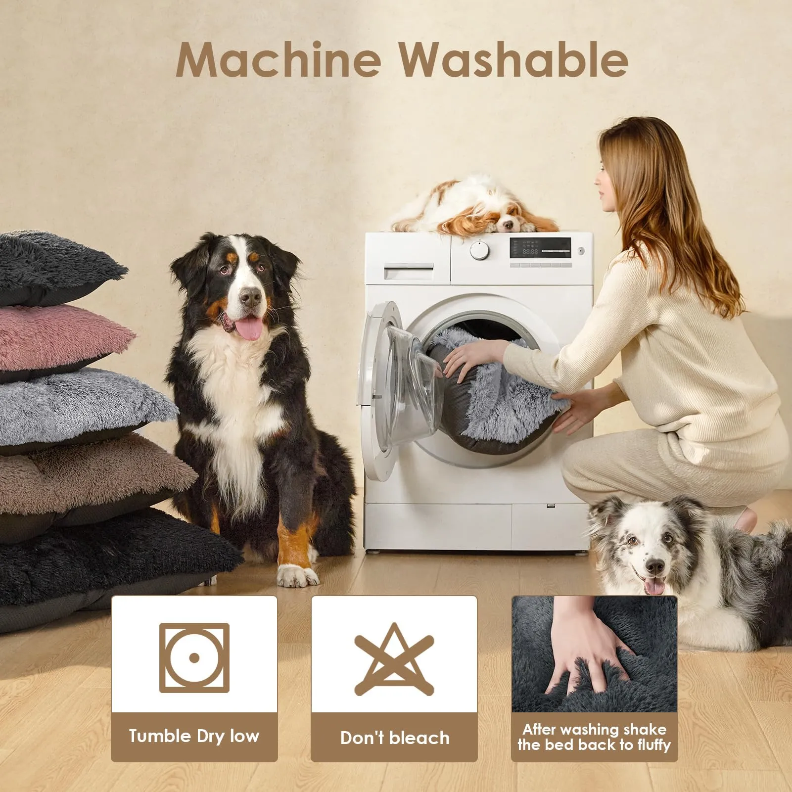EHEYCIGA Cuscino per Cani Taglia Grande, Cuscino Cane Morbida lavabile, Morbido e Confortevole Letto per Cani a Pelo Lungo, Grigio Scuro, 120x90x10cm - immagine 6