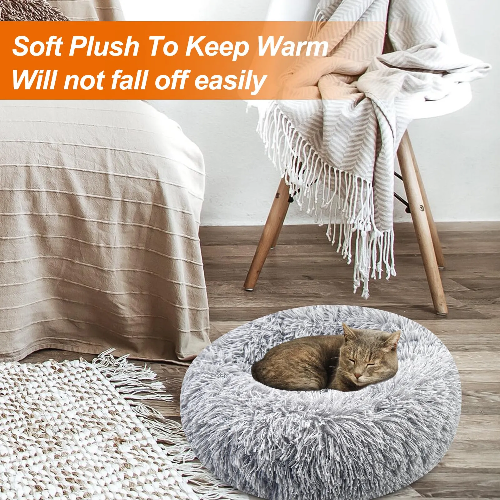 Brevanza Cuccia Gatto, Letto Cane, Cuscino Pelosa, Cuscini Lavabile, Cucce Rotondo, Lettini A Ciambella Mantiene Caldo, Antiscivolo Lettino Morbido Per Gatti Cani Piccoli Media (Diameter:50cm, Grigio) - immagine 3
