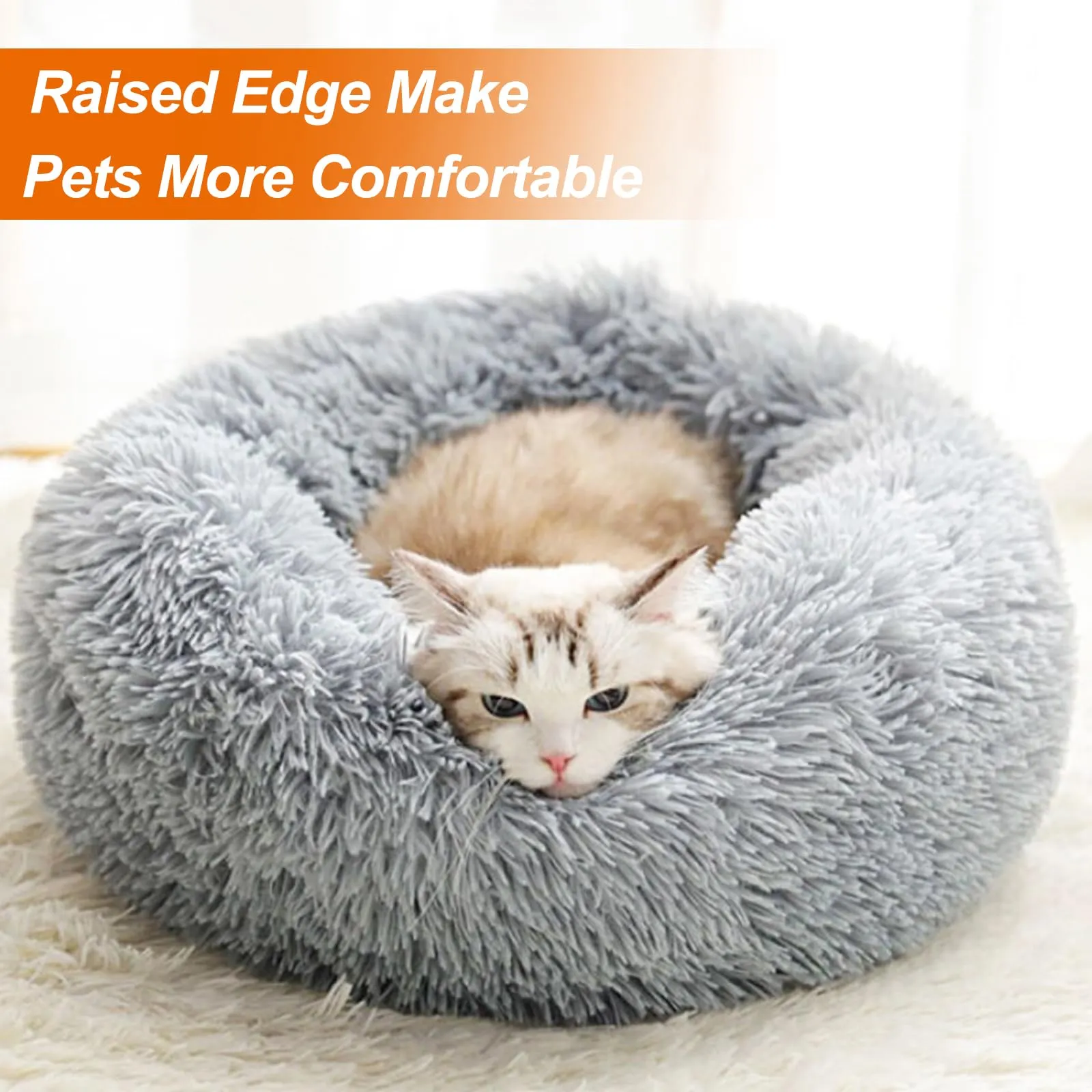 Brevanza Cuccia Gatto, Letto Cane, Cuscino Pelosa, Cuscini Lavabile, Cucce Rotondo, Lettini A Ciambella Mantiene Caldo, Antiscivolo Lettino Morbido Per Gatti Cani Piccoli Media (Diameter:50cm, Grigio) - immagine 4