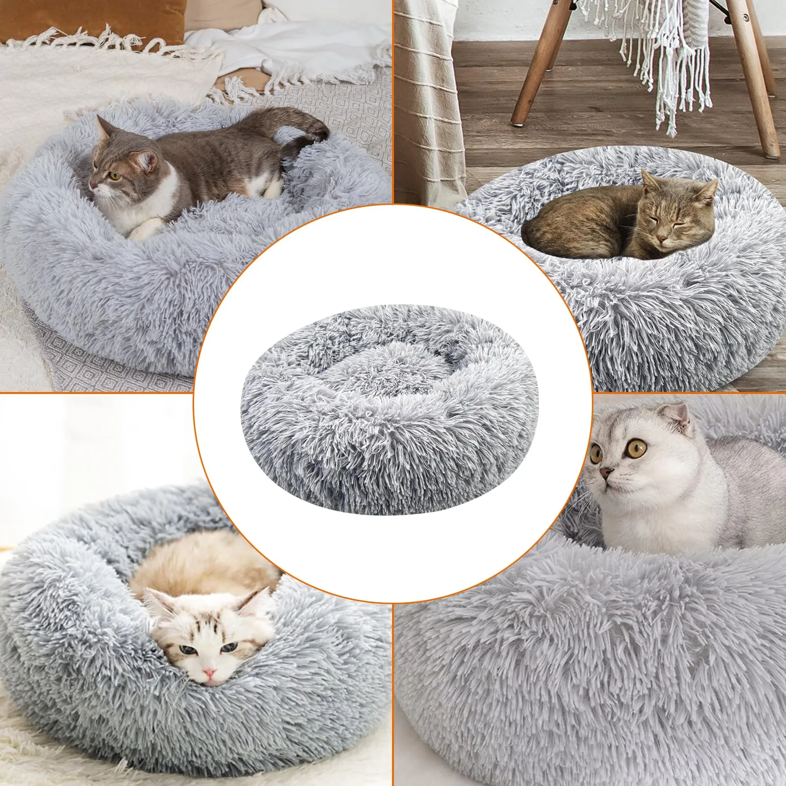 Brevanza Cuccia Gatto, Letto Cane, Cuscino Pelosa, Cuscini Lavabile, Cucce Rotondo, Lettini A Ciambella Mantiene Caldo, Antiscivolo Lettino Morbido Per Gatti Cani Piccoli Media (Diameter:50cm, Grigio) - immagine 7