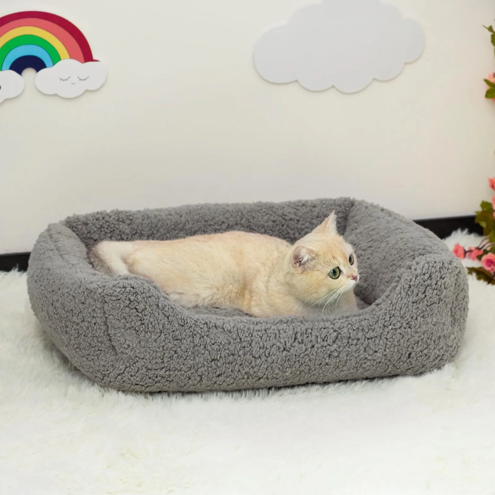 Hollypet Letto per Gatti, Cuccia per Gatti e Cani di Piccola Taglia, Letto Cuscino Morbido e Traspirante per Dormire, Grigio Chiaro (55 * 45 * 15cm) - immagine 4