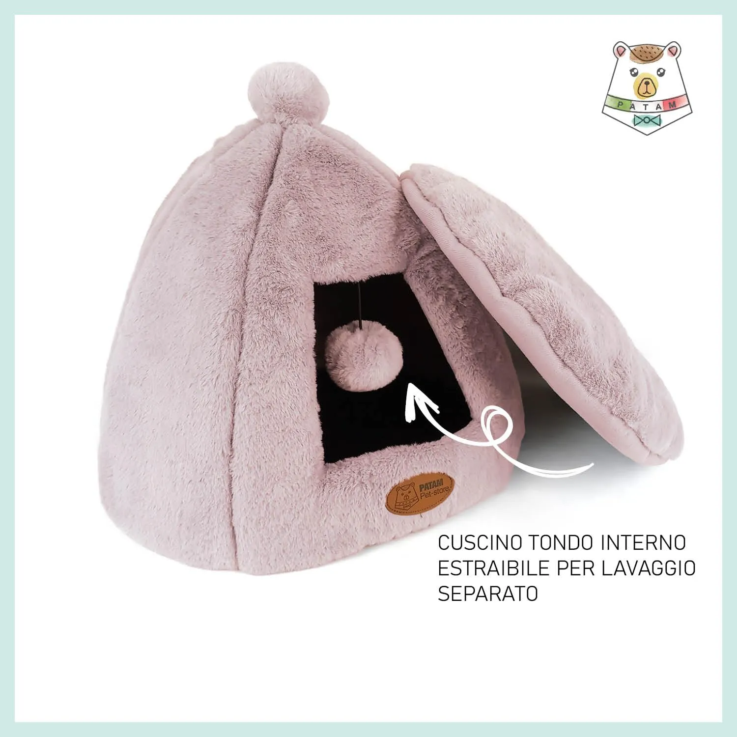 PATAM Cuccia Gatto, Cane Piccola Taglia, da Interno, Lavabile, Antiscivolo, Igloo Rosa - immagine 2