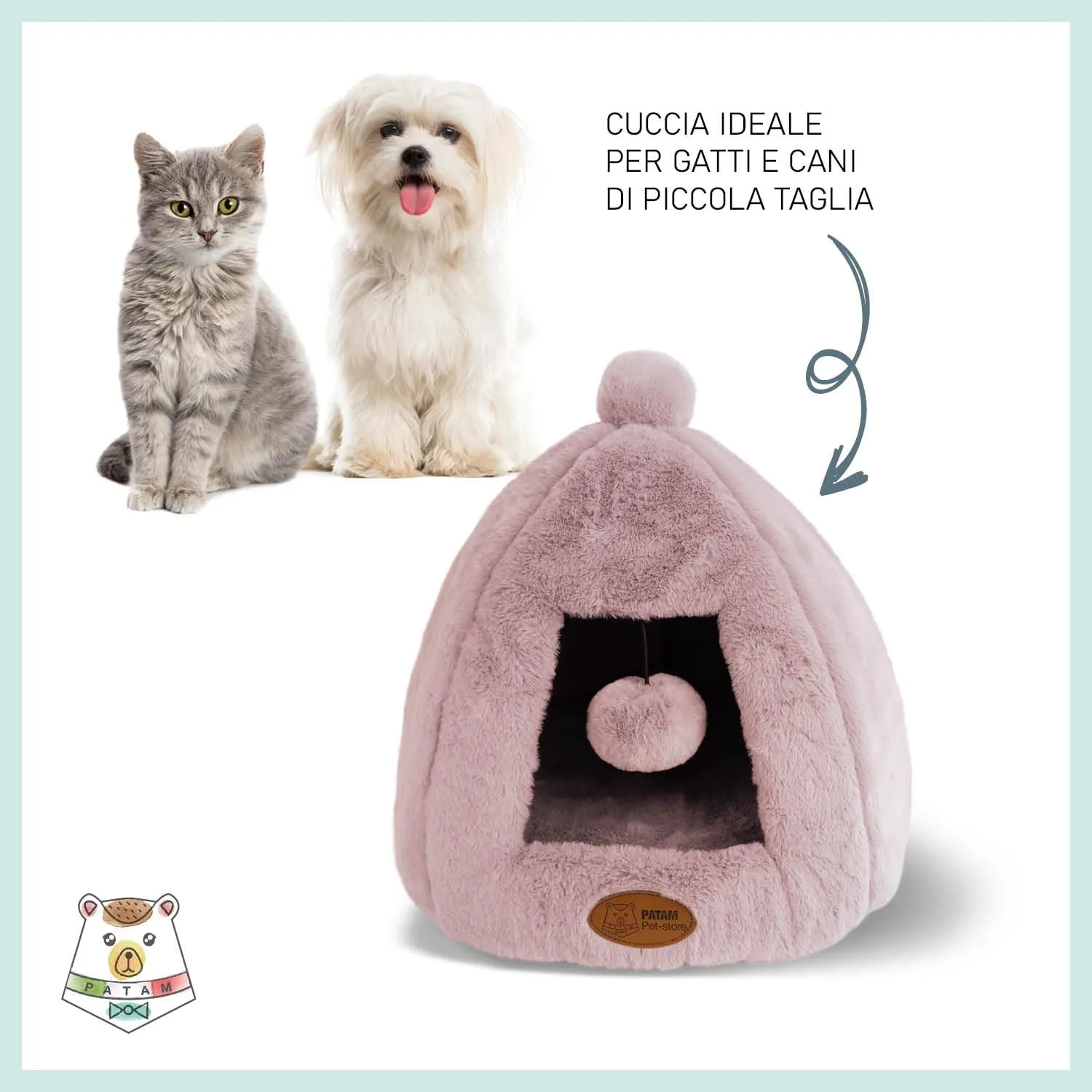 PATAM Cuccia Gatto, Cane Piccola Taglia, da Interno, Lavabile, Antiscivolo, Igloo Rosa - immagine 3