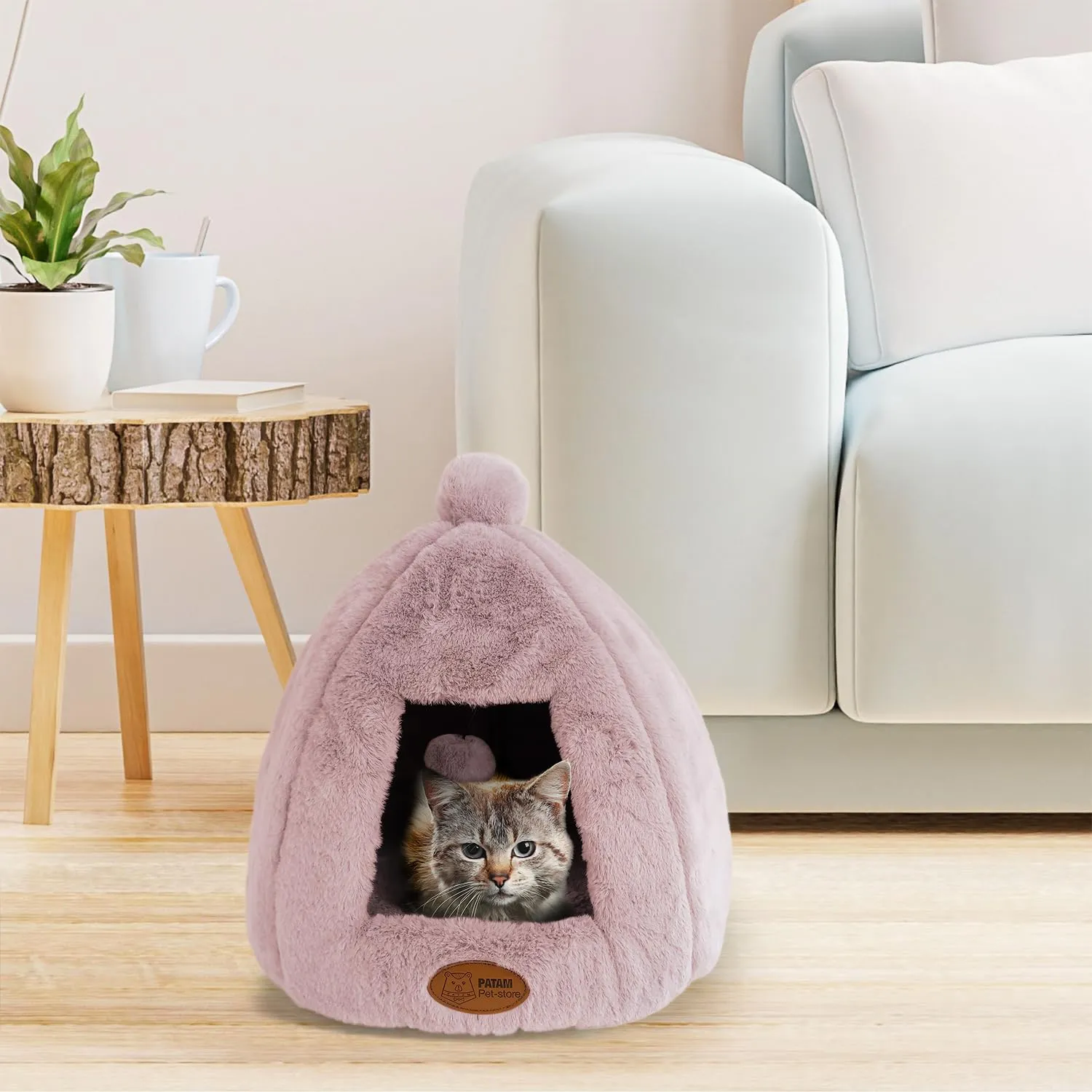 PATAM Cuccia Gatto, Cane Piccola Taglia, da Interno, Lavabile, Antiscivolo, Igloo Rosa - immagine 4