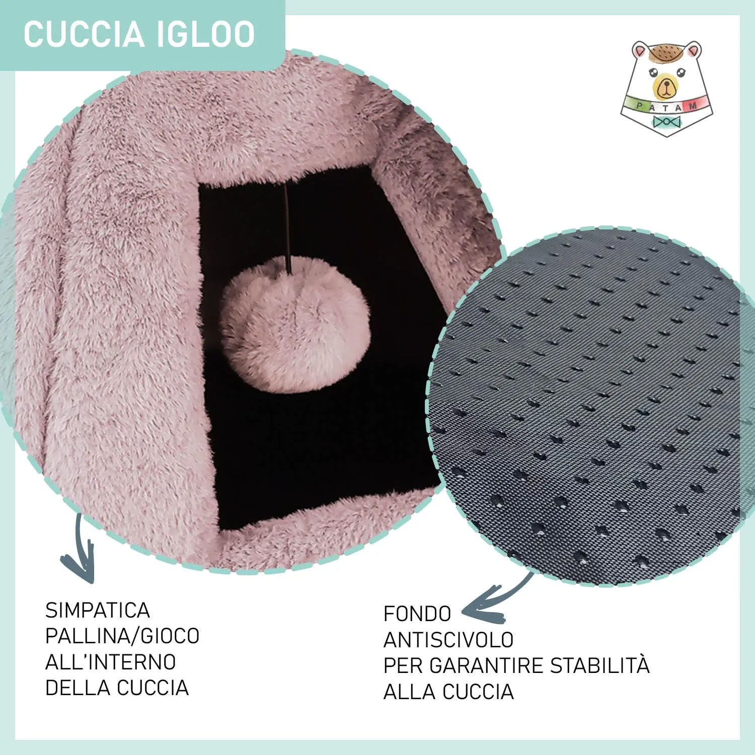 PATAM Cuccia Gatto, Cane Piccola Taglia, da Interno, Lavabile, Antiscivolo, Igloo Rosa - immagine 5