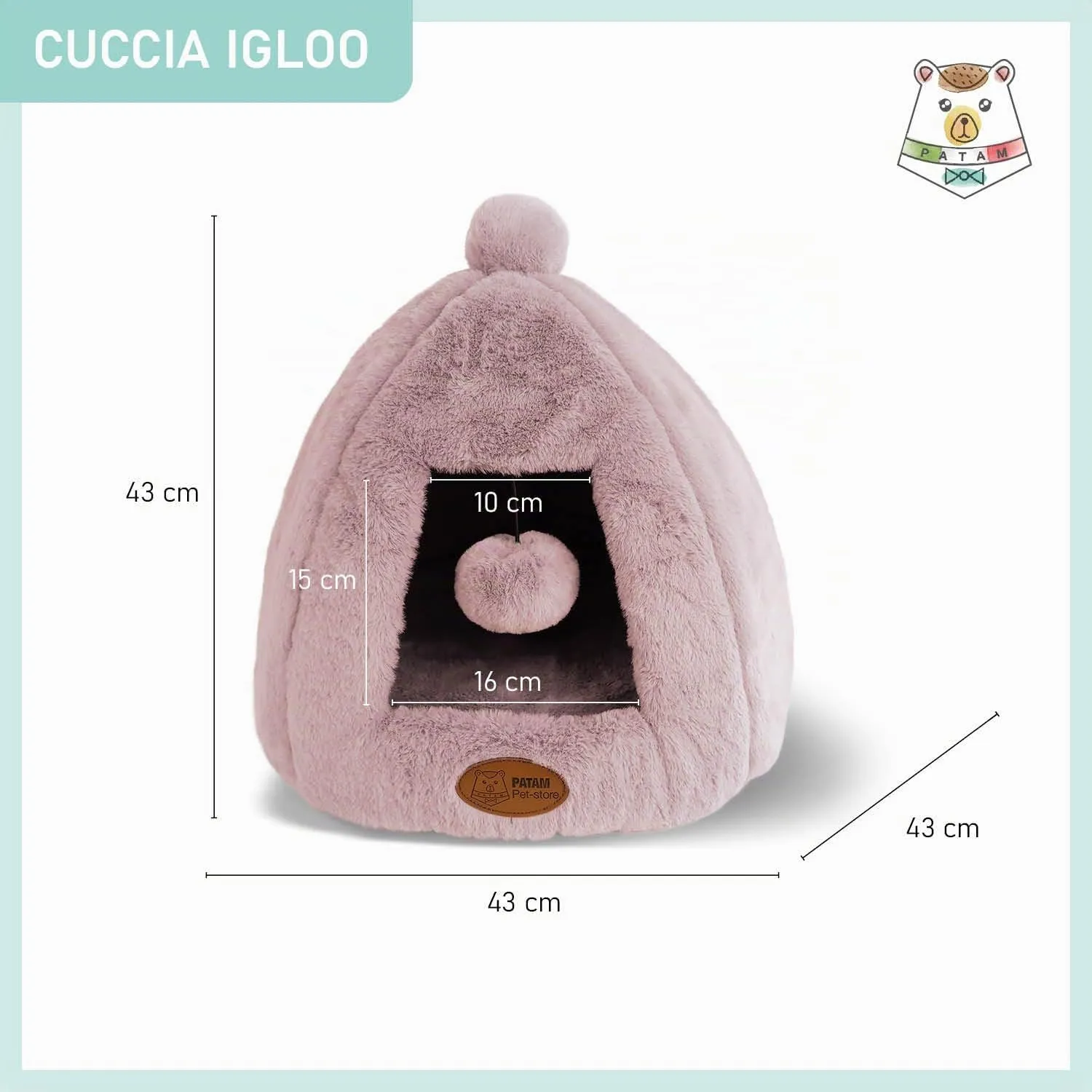 PATAM Cuccia Gatto, Cane Piccola Taglia, da Interno, Lavabile, Antiscivolo, Igloo Rosa - immagine 6