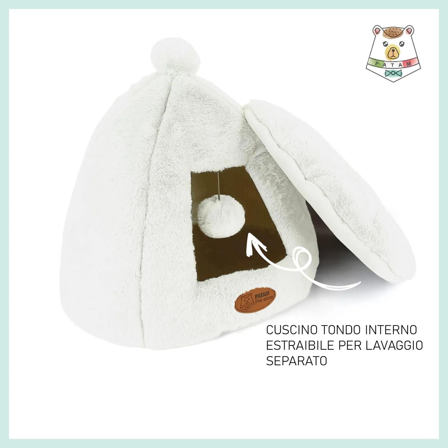 PATAM Cuccia Gatto, Cane Piccola Taglia, da Interno, Lavabile, Antiscivolo, Igloo Panna - immagine 2