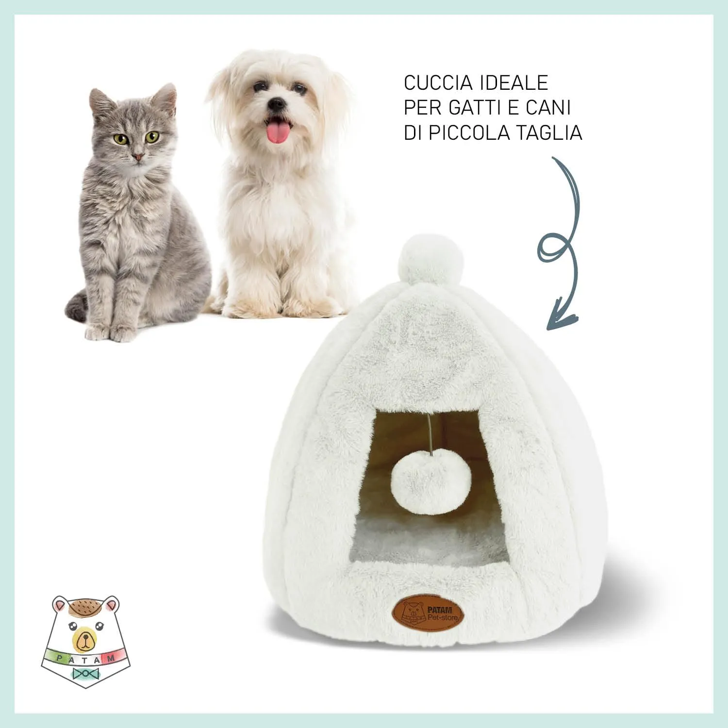 PATAM Cuccia Gatto, Cane Piccola Taglia, da Interno, Lavabile, Antiscivolo, Igloo Panna - immagine 3