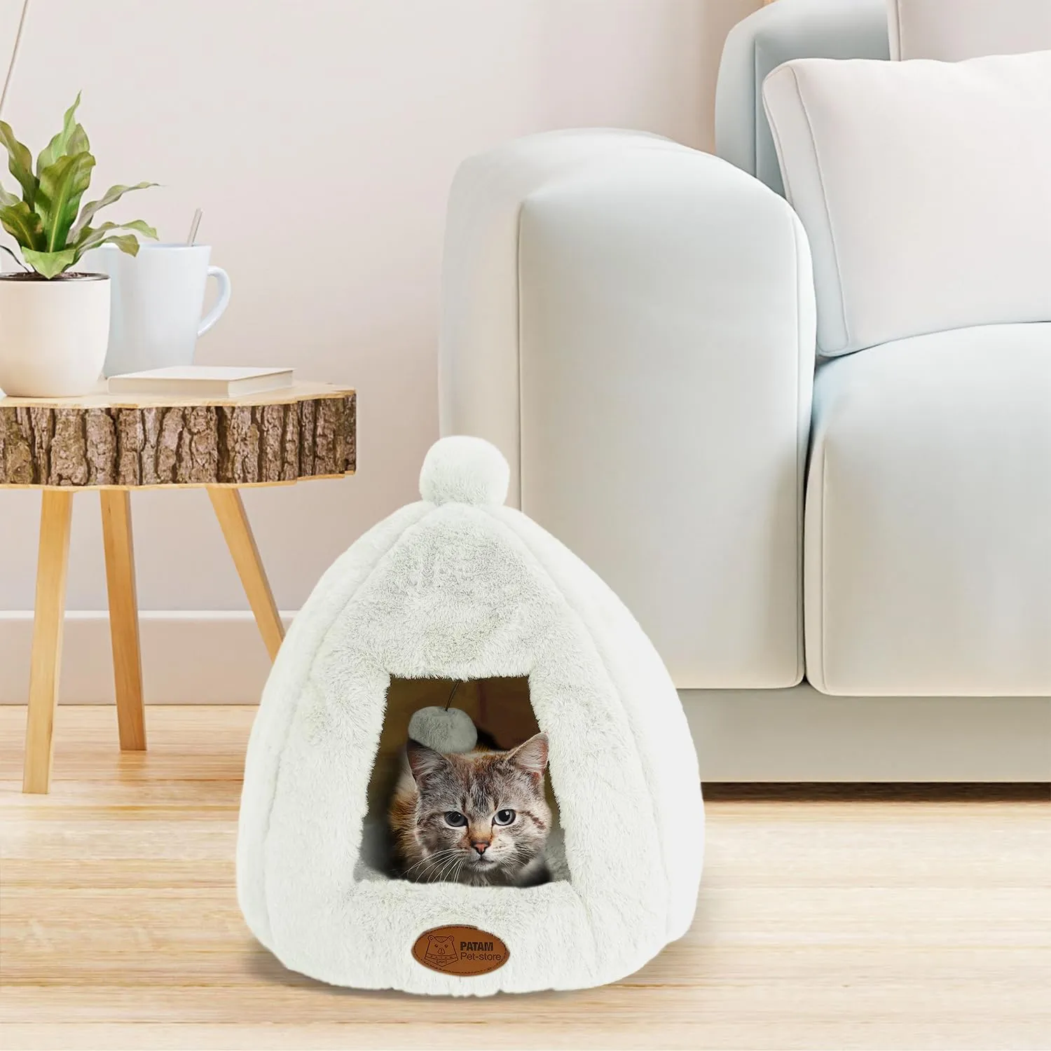 PATAM Cuccia Gatto, Cane Piccola Taglia, da Interno, Lavabile, Antiscivolo, Igloo Panna - immagine 4