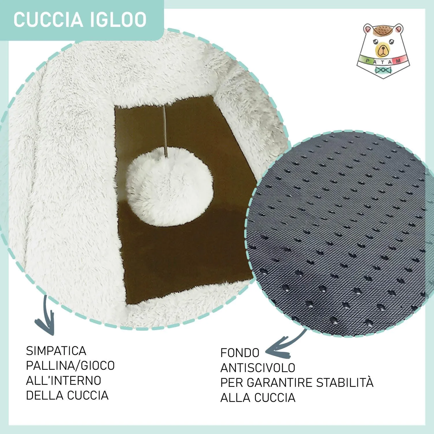 PATAM Cuccia Gatto, Cane Piccola Taglia, da Interno, Lavabile, Antiscivolo, Igloo Panna - immagine 5