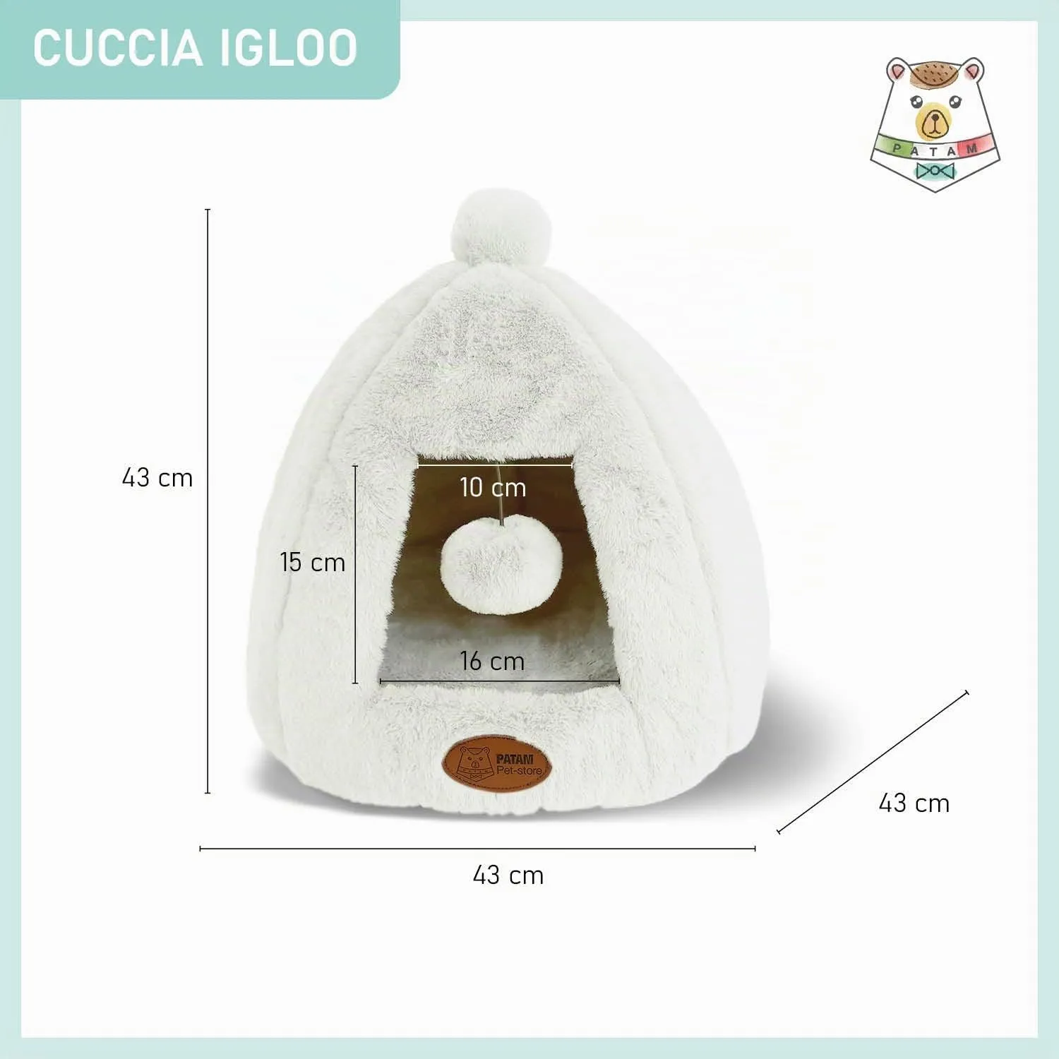 PATAM Cuccia Gatto, Cane Piccola Taglia, da Interno, Lavabile, Antiscivolo, Igloo Panna - immagine 6