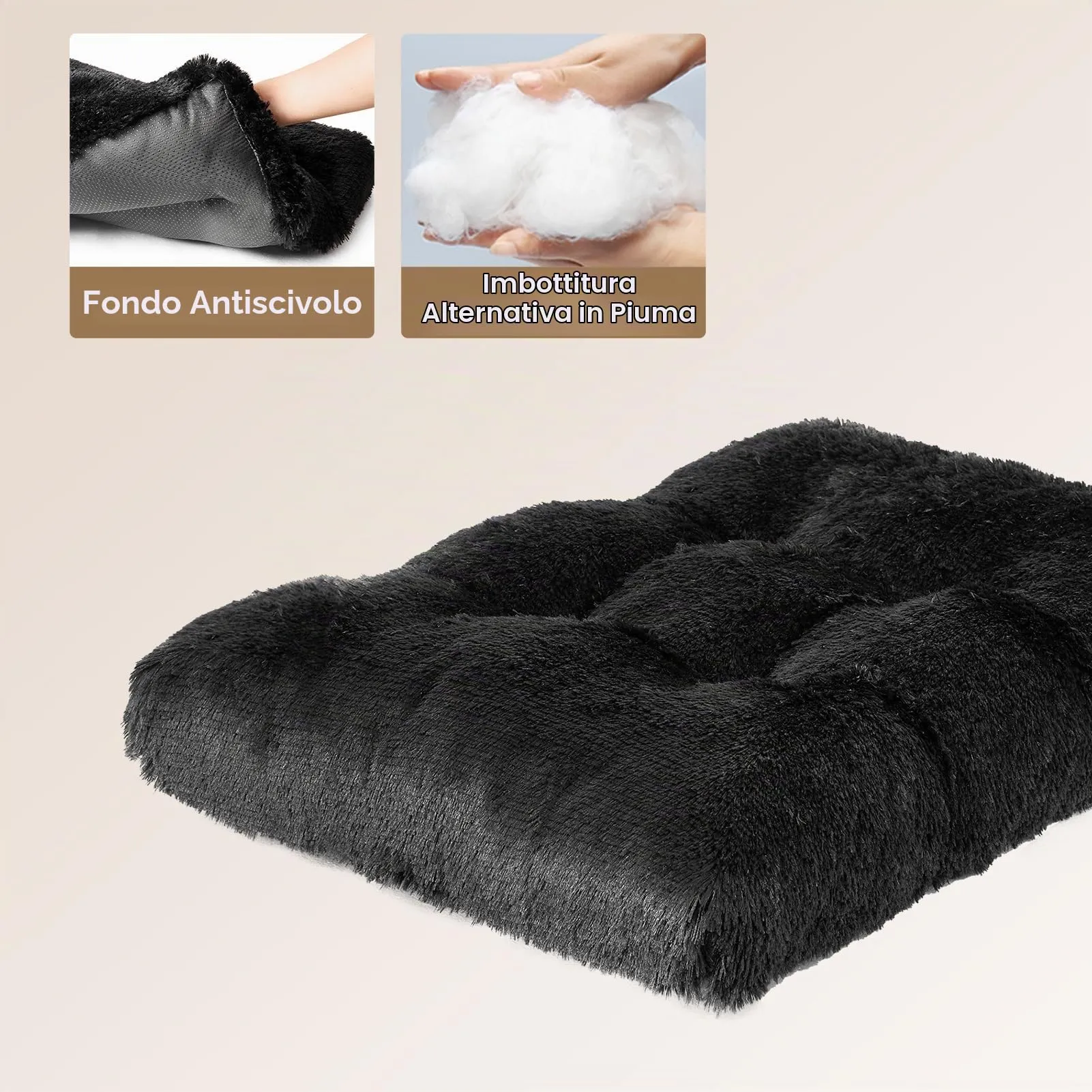 EHEYCIGA Cuscino per Cani Taglia Media,90x60x9cm, Cuscino Cane Morbida lavabile, Morbido e Confortevole Letto per Cani a Pelo Lungo, Nero, 90x60x9 cm - immagine 2