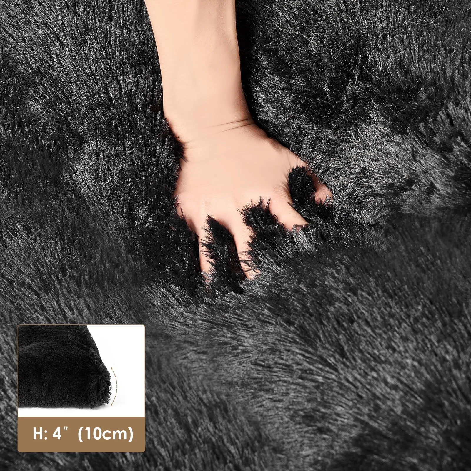 EHEYCIGA Cuscino per Cani Taglia Media,90x60x9cm, Cuscino Cane Morbida lavabile, Morbido e Confortevole Letto per Cani a Pelo Lungo, Nero, 90x60x9 cm - immagine 3