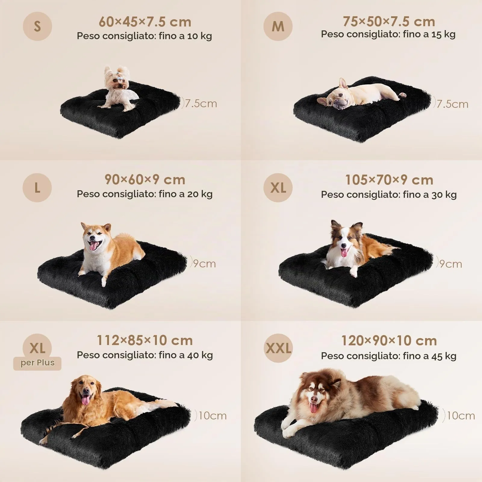 EHEYCIGA Cuscino per Cani Taglia Media,90x60x9cm, Cuscino Cane Morbida lavabile, Morbido e Confortevole Letto per Cani a Pelo Lungo, Nero, 90x60x9 cm - immagine 4