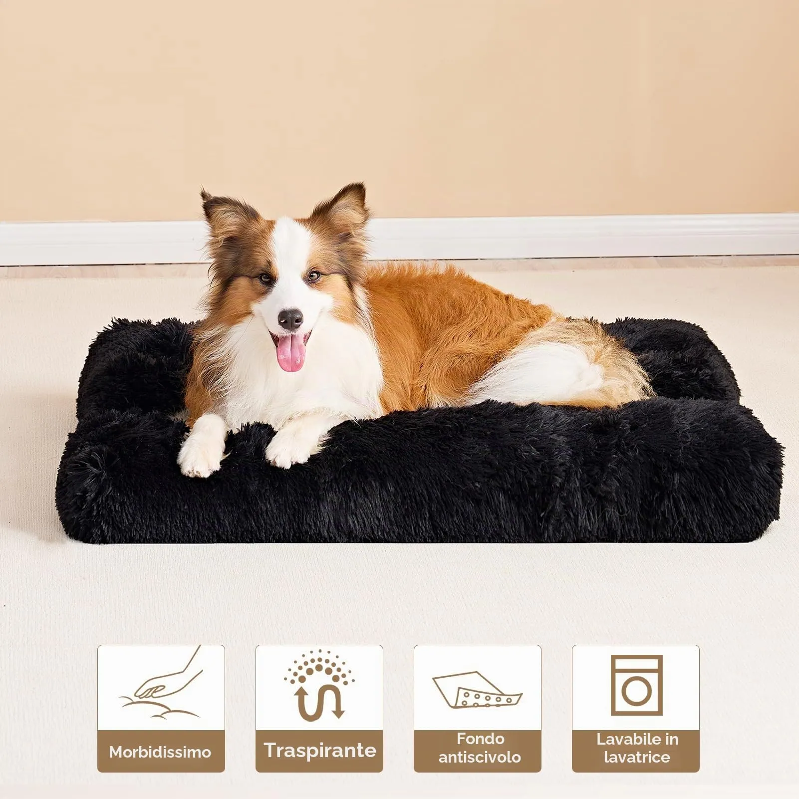 EHEYCIGA Cuscino per Cani Taglia Media,90x60x9cm, Cuscino Cane Morbida lavabile, Morbido e Confortevole Letto per Cani a Pelo Lungo, Nero, 90x60x9 cm - immagine 7