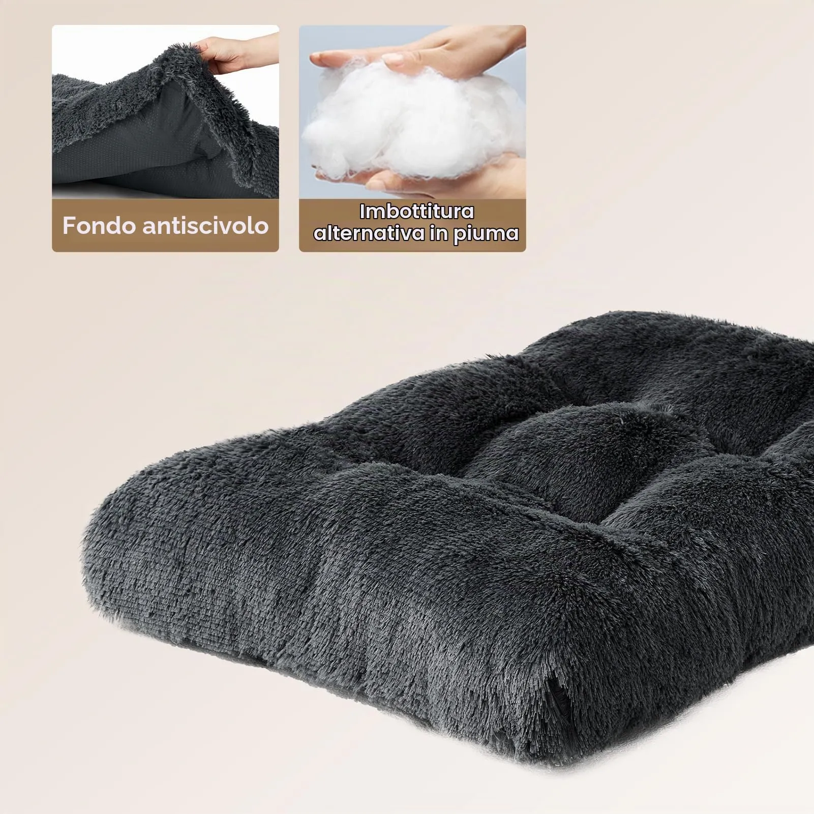 EHEYCIGA Cuscino per Cani Taglia Media, Cuscino Cane Morbida lavabile,75x50x7.5cm, Morbido e Confortevole Letto per Cani a Pelo Lungo, Grigio Scuro, 75x50x7.5cm - immagine 2
