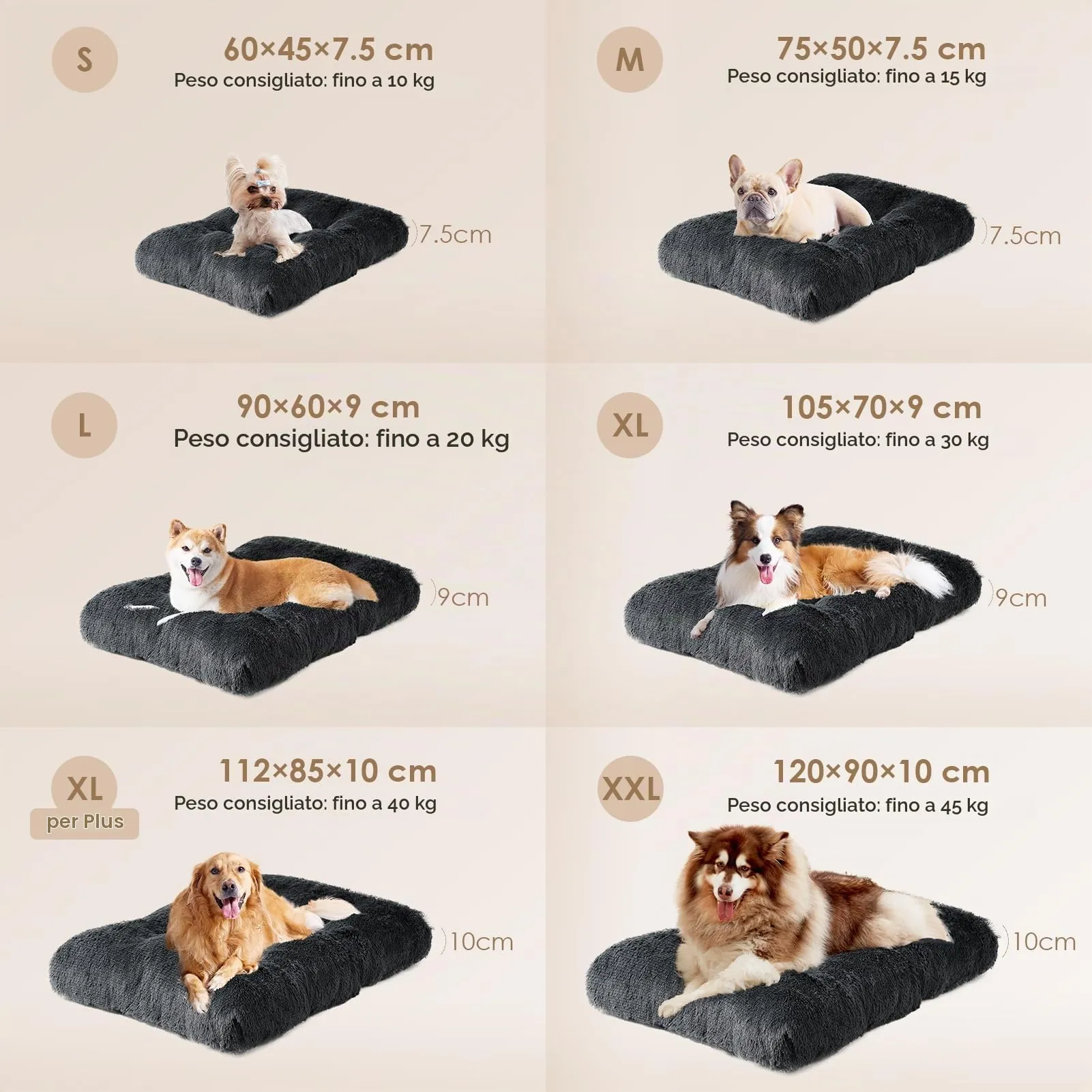 EHEYCIGA Cuscino per Cani Taglia Media, Cuscino Cane Morbida lavabile,75x50x7.5cm, Morbido e Confortevole Letto per Cani a Pelo Lungo, Grigio Scuro, 75x50x7.5cm - immagine 4