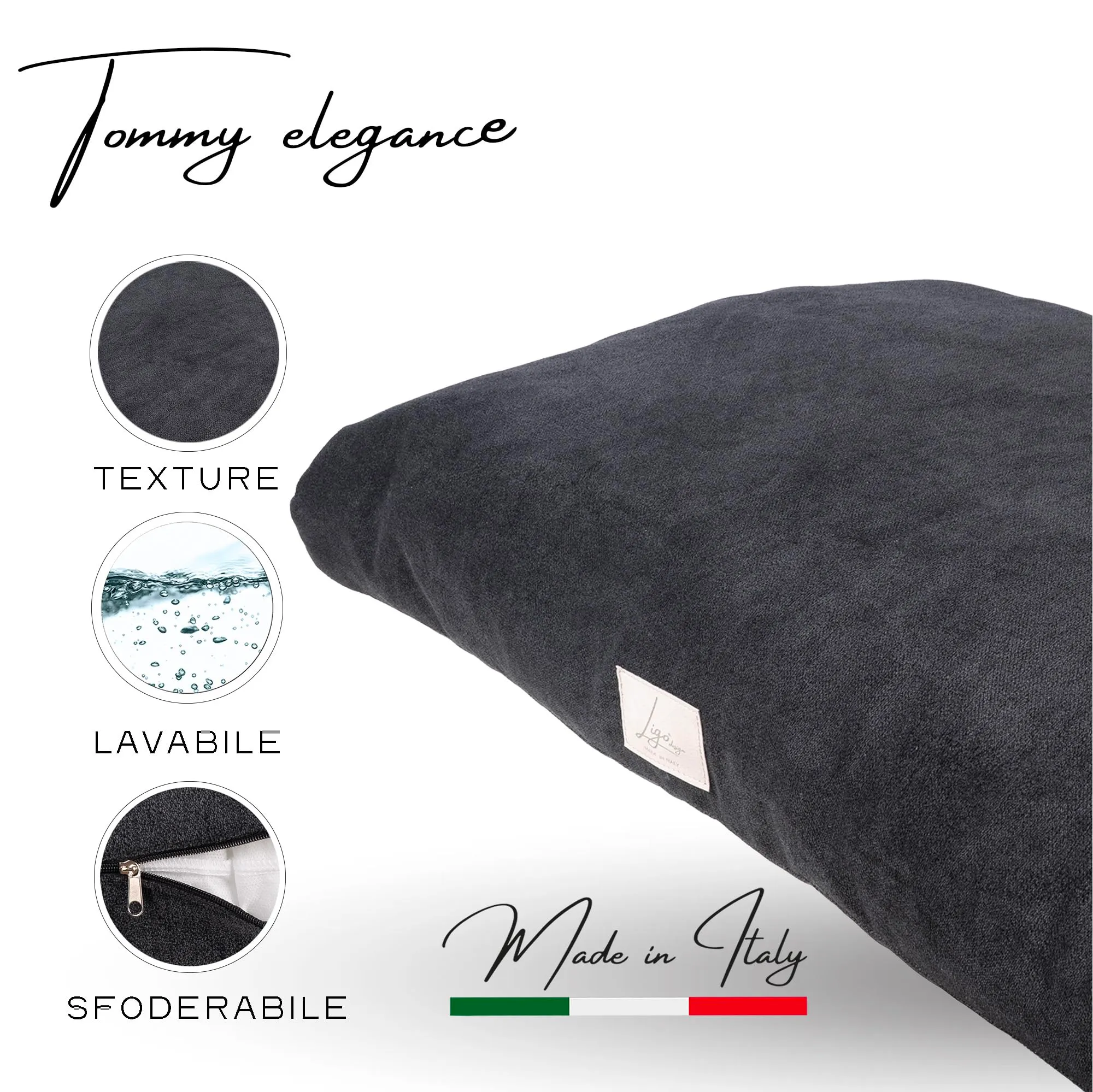 Ligo Tommy Elegance - Cuscino Materasso per Cani in tessuto Realizzato artigianalmente in Italia. Cuccia lettino Materassino per Cane Sfoderabile Lavabile.(S: 70 x 50 cm, SOFT CARBONE) - immagine 3