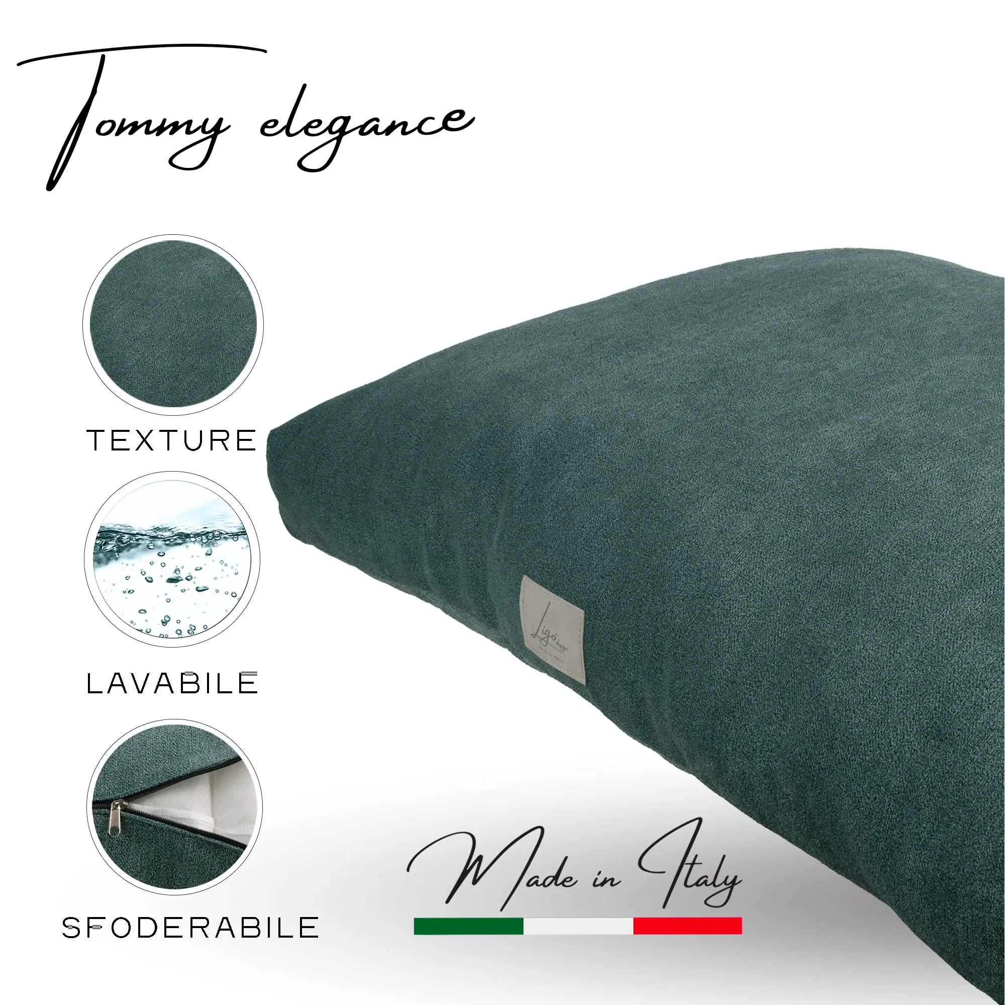 Ligo Tommy Elegance - Cuscino Materasso per Cani in tessuto Realizzato artigianalmente in Italia. Cuccia lettino Materassino per Cane Sfoderabile Lavabile.(S: 70 x 50 cm, SOFT VERDE) - immagine 3