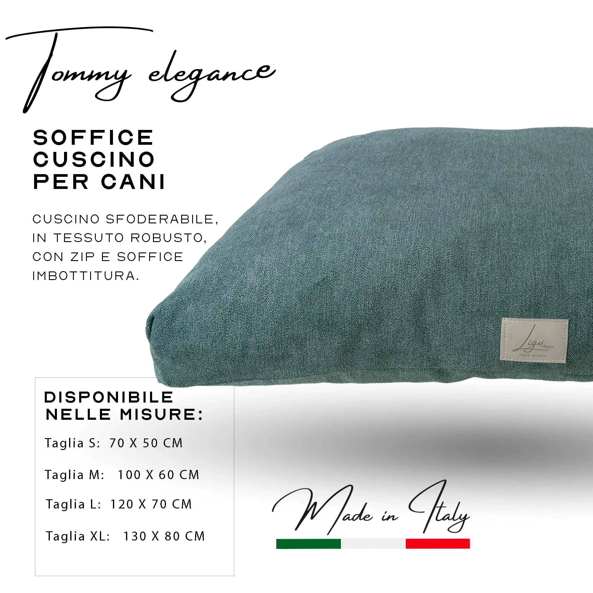 Ligo Tommy Elegance - Cuscino Materasso per Cani in tessuto Realizzato artigianalmente in Italia. Cuccia lettino Materassino per Cane Sfoderabile Lavabile.(S: 70 x 50 cm, SOFT VERDE) - immagine 4