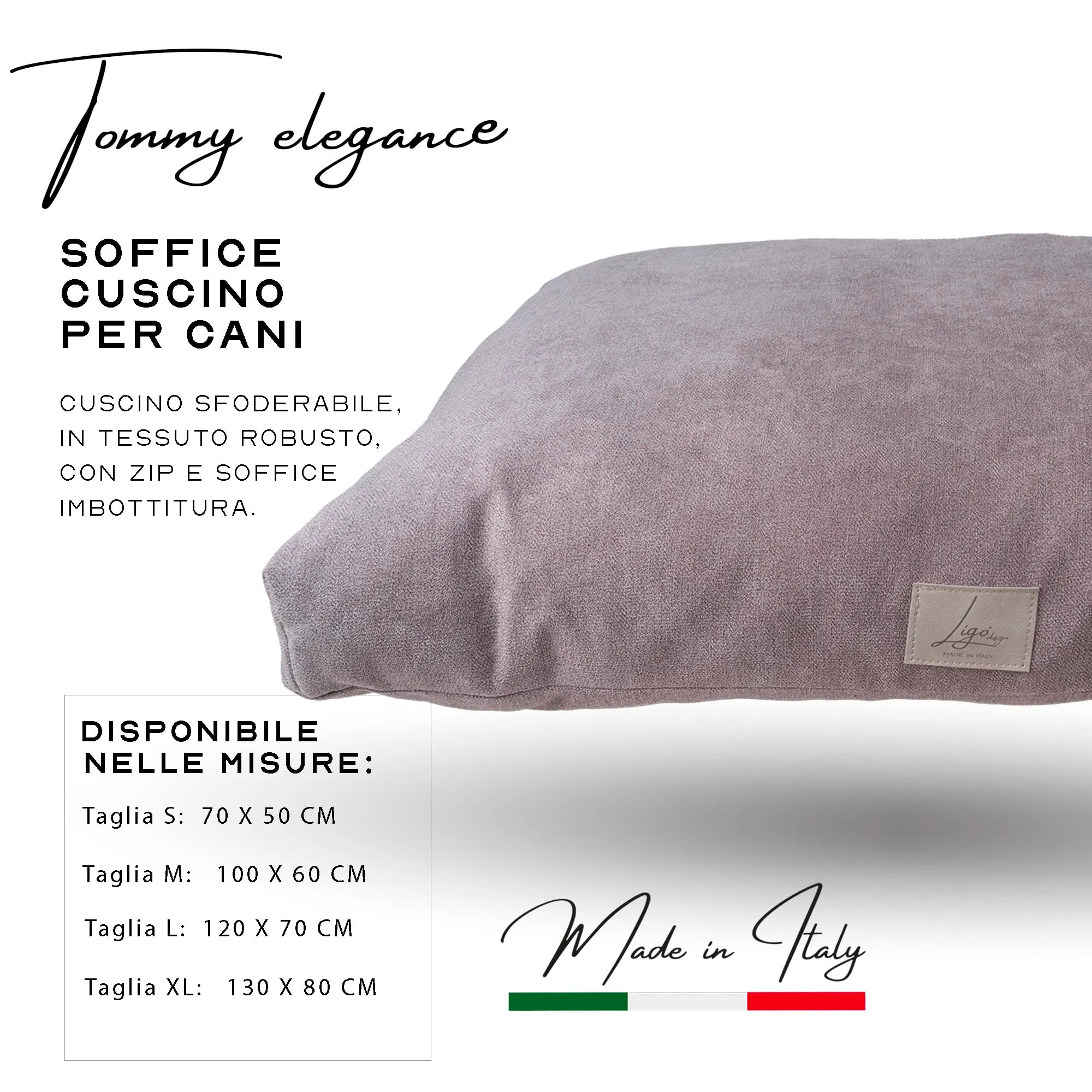 Ligo Tommy Elegance - Cuscino Materasso per Cani in tessuto Realizzato artigianalmente in Italia. Cuccia lettino Materassino per Cane Sfoderabile Lavabile.(S: 70 x 50 cm, SOFT ROSA) - immagine 4