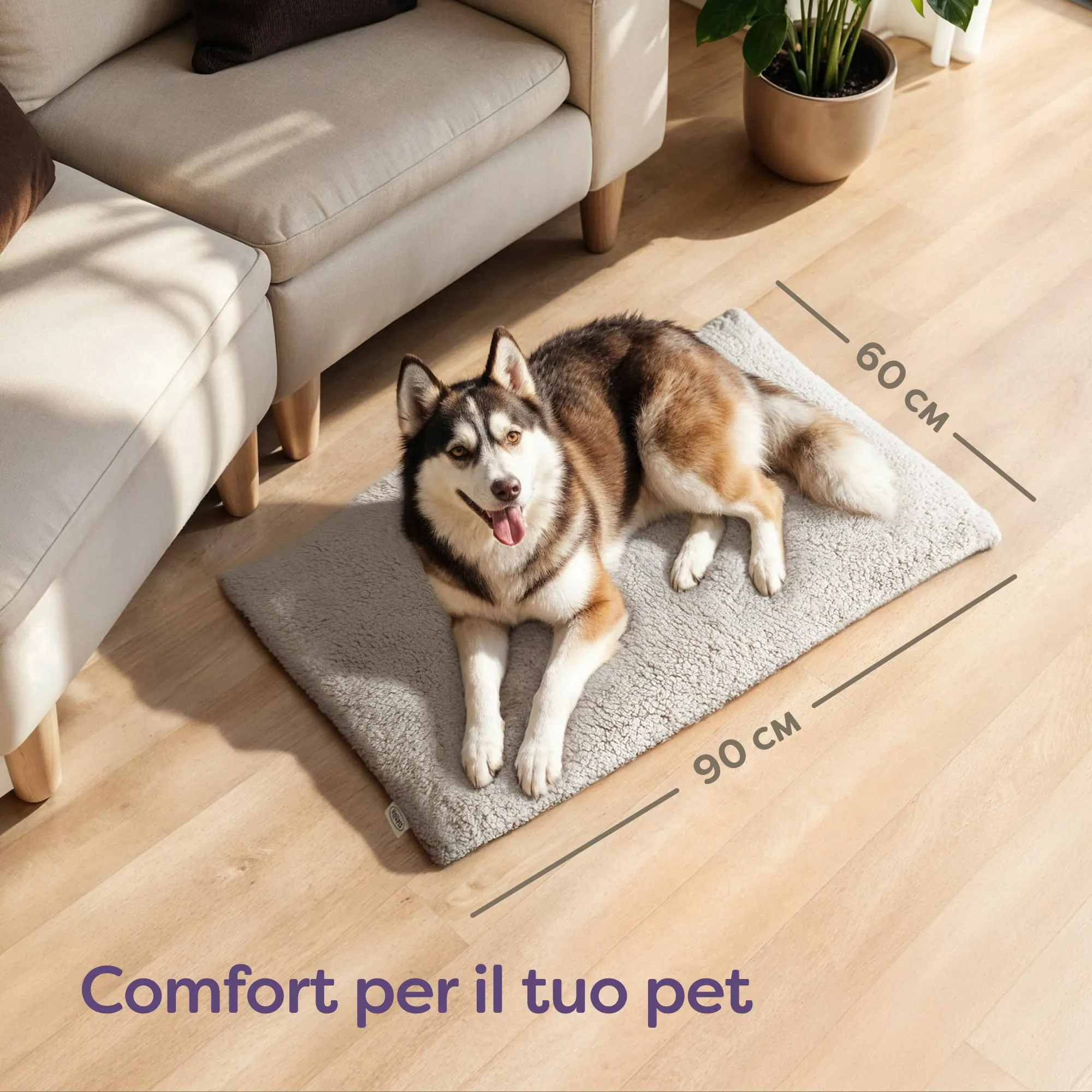 Knupis Tappetino Riscaldante per Cani – Grande Tappetino 90×60 cm – Fodera Lavabile – Morbido & Accogliente – Con Fondo Antiscivolo (Grigio) - immagine 2