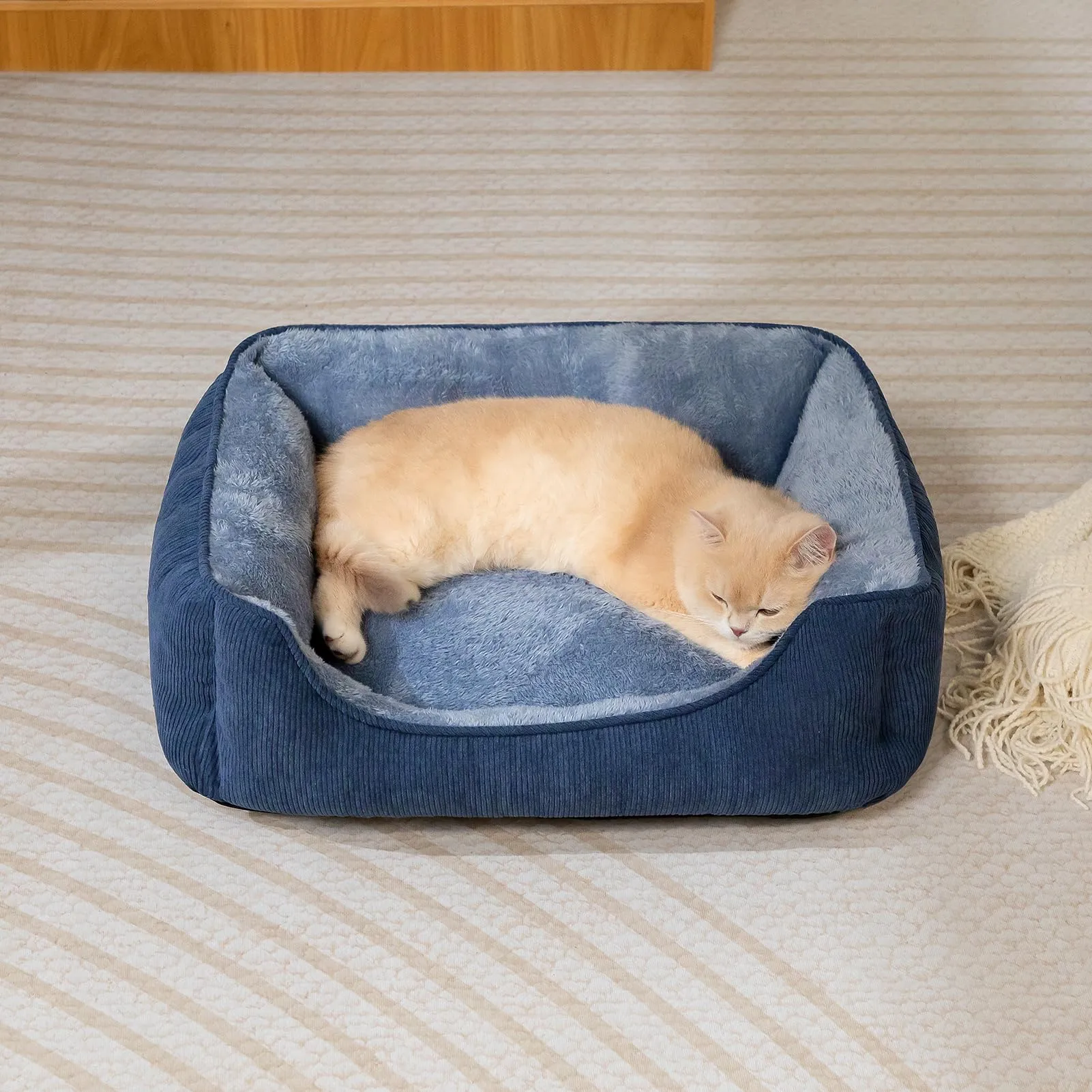 Hollypet Letto per Gatti Letto per Cani di Piccola Taglia, Cuccia per Gatti e Cuccioli, Letto Cuscino Morbido e Traspirante per Dormire, Blu-Grigio (55 * 45 * 15cm) - immagine 4