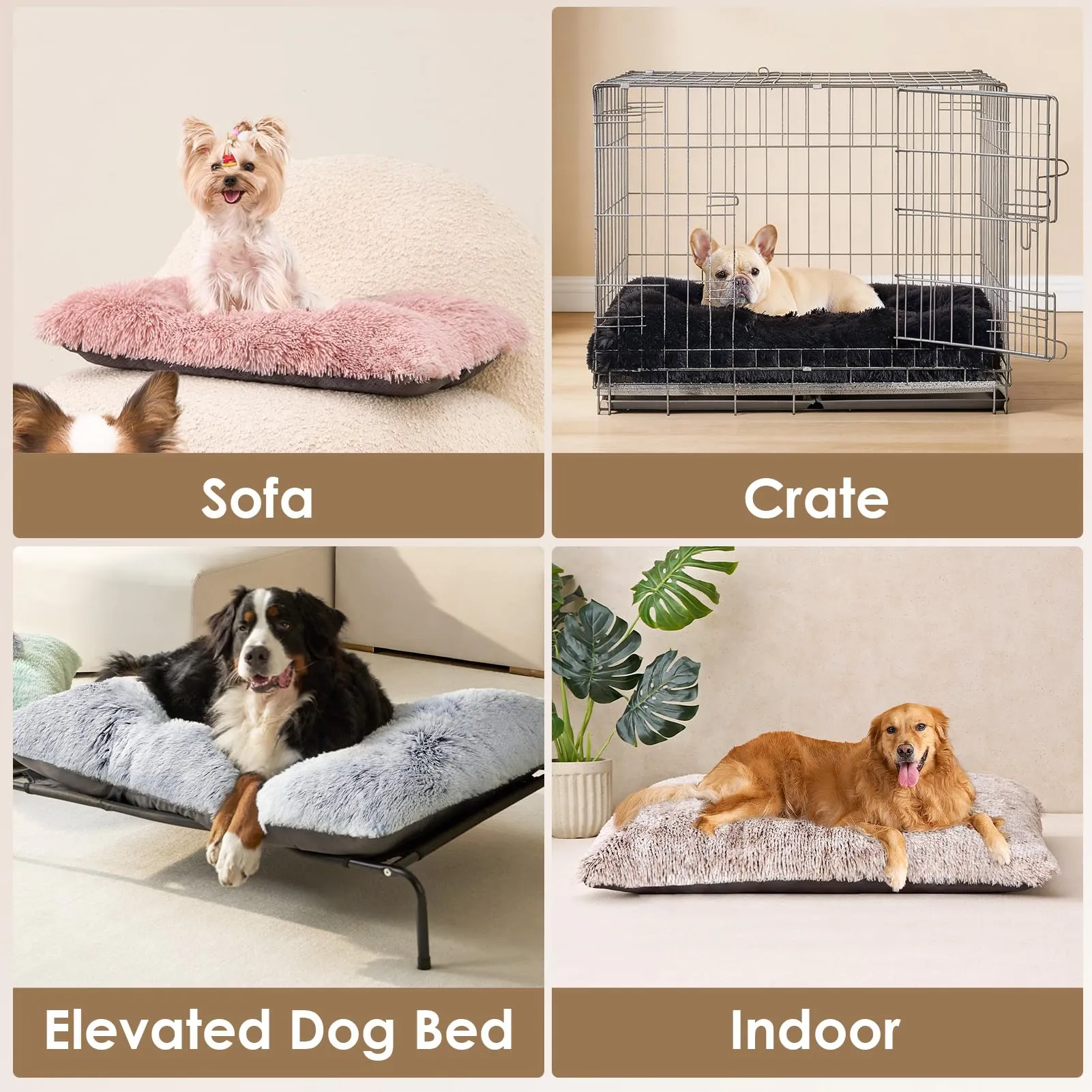EHEYCIGA Cuscino per Cani Taglia Piccola, 60Lx45W cm Cuscino Cane Morbida lavabile, Morbido e Confortevole Letto per Cani a Pelo Lungo, Marrone - immagine 4