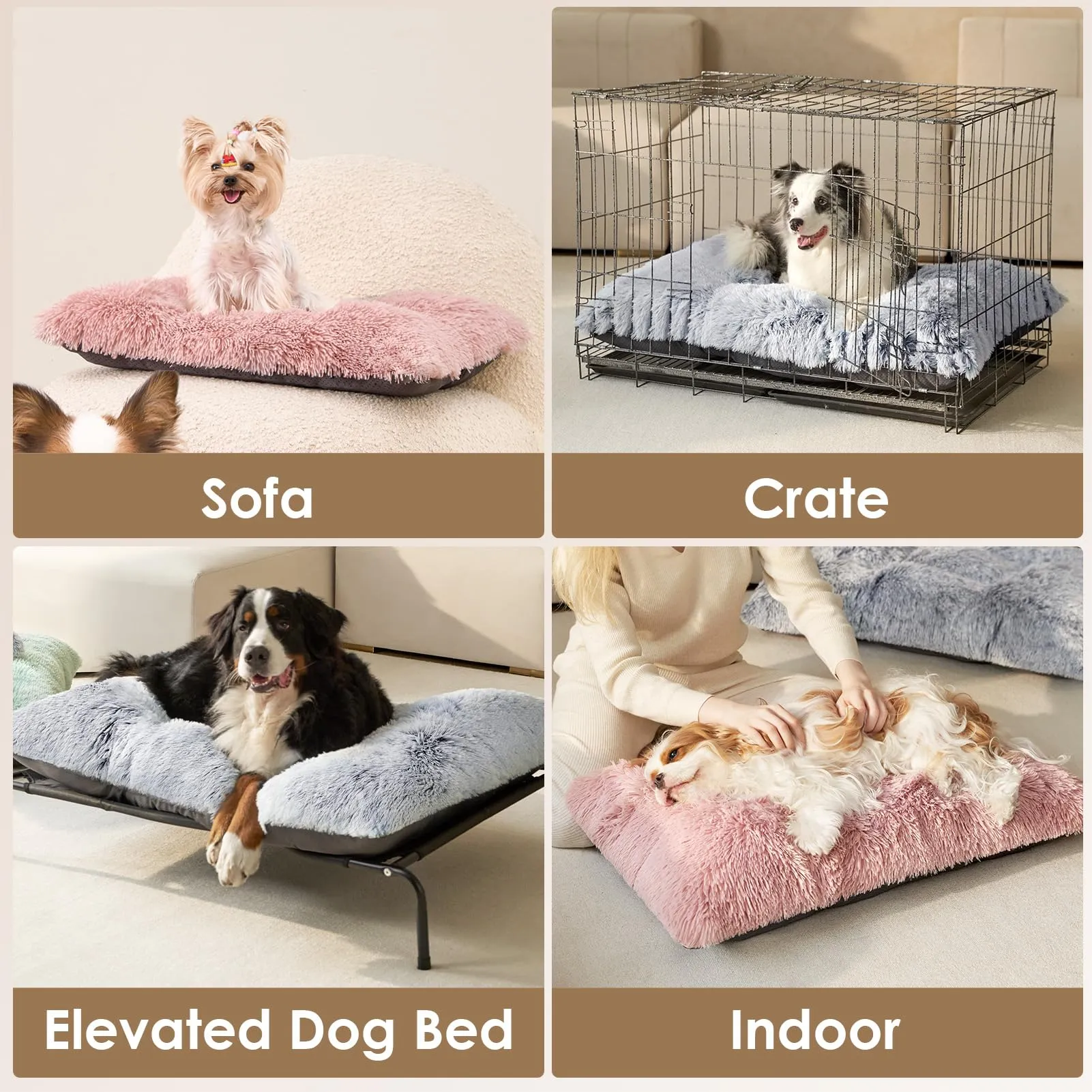 EHEYCIGA Cuscino per Cani Taglia Media/Grande, 90L x 60W cm Cuscino Cane Morbida lavabile, Morbido e Confortevole Letto per Cani a Pelo Lungo, Rosa - immagine 4