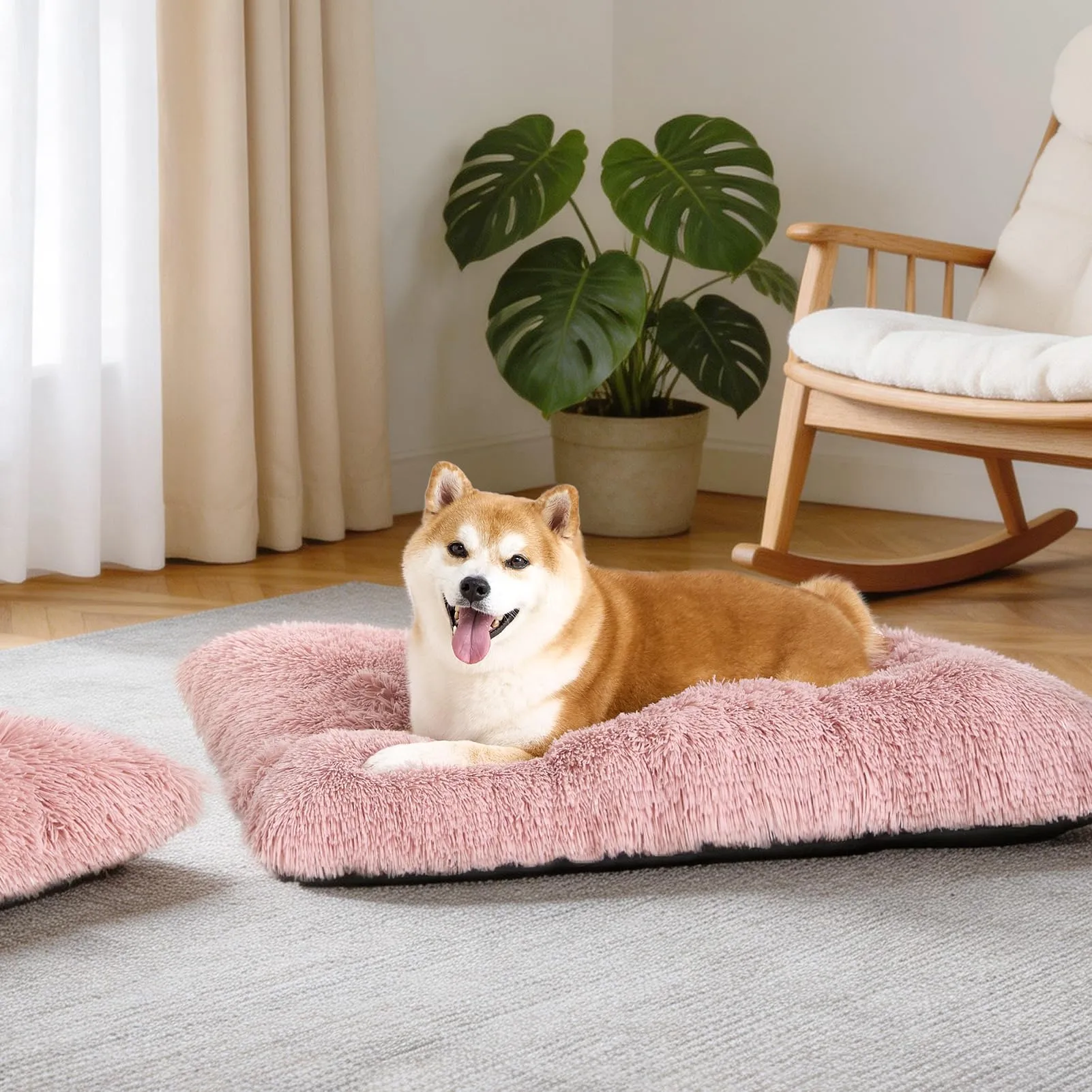 EHEYCIGA Cuscino per Cani Taglia Grande, Cuscino Cane Morbida lavabile, Morbido e Confortevole Letto per Cani a Pelo Lungo, Rosa, 112x85x10cm - immagine 9