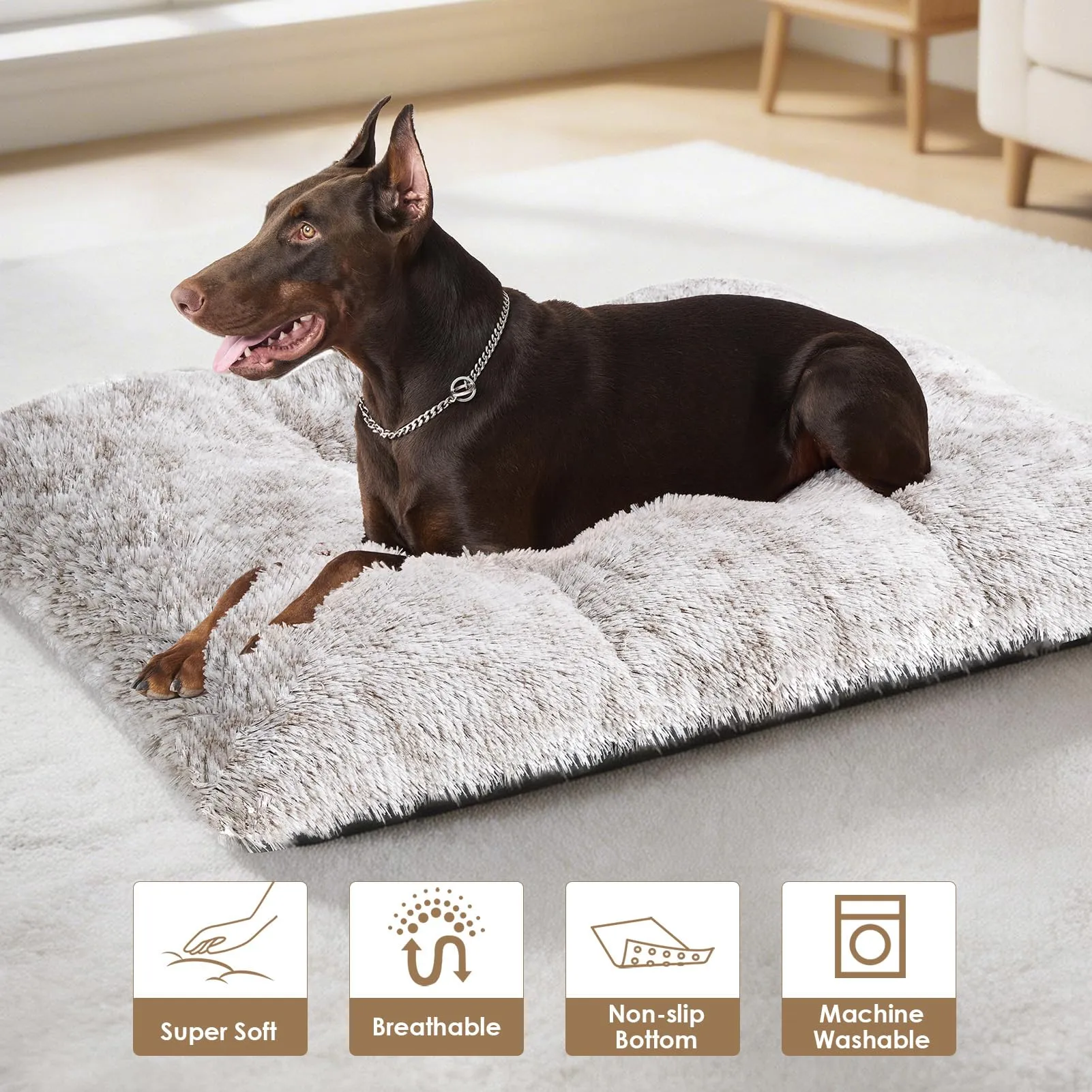 EHEYCIGA Cuscino per Cani Taglia Media/Grande, 90L x 60W cm Cuscino Cane Morbida lavabile, Morbido e Confortevole Letto per Cani a Pelo Lungo, Marrone - immagine 7
