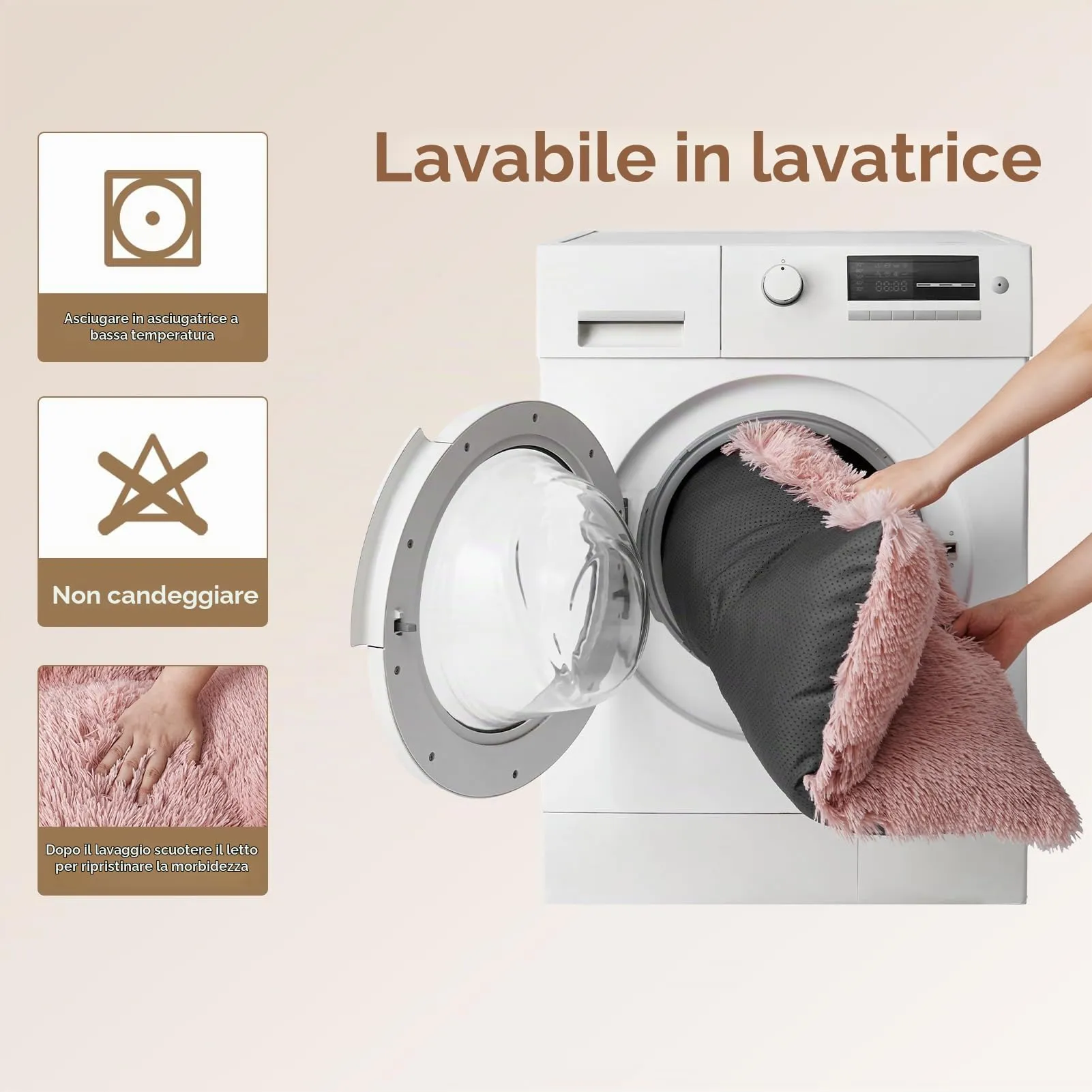 EHEYCIGA Cuscino per Cani Taglia Grande, 105L x 70W cm Cuscino Cane Morbida lavabile, Morbido e Confortevole Letto per Cani a Pelo Lungo, Rosa - immagine 5