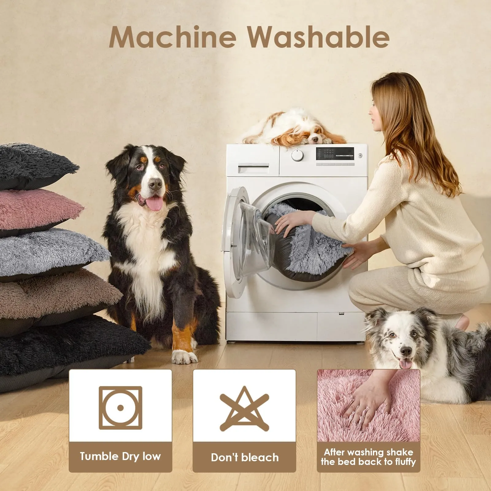 EHEYCIGA Cuscino per Cani Taglia Piccola, 60Lx45W cm Cuscino Cane Morbida lavabile, Morbido e Confortevole Letto per Cani a Pelo Lungo, Rosa - immagine 6