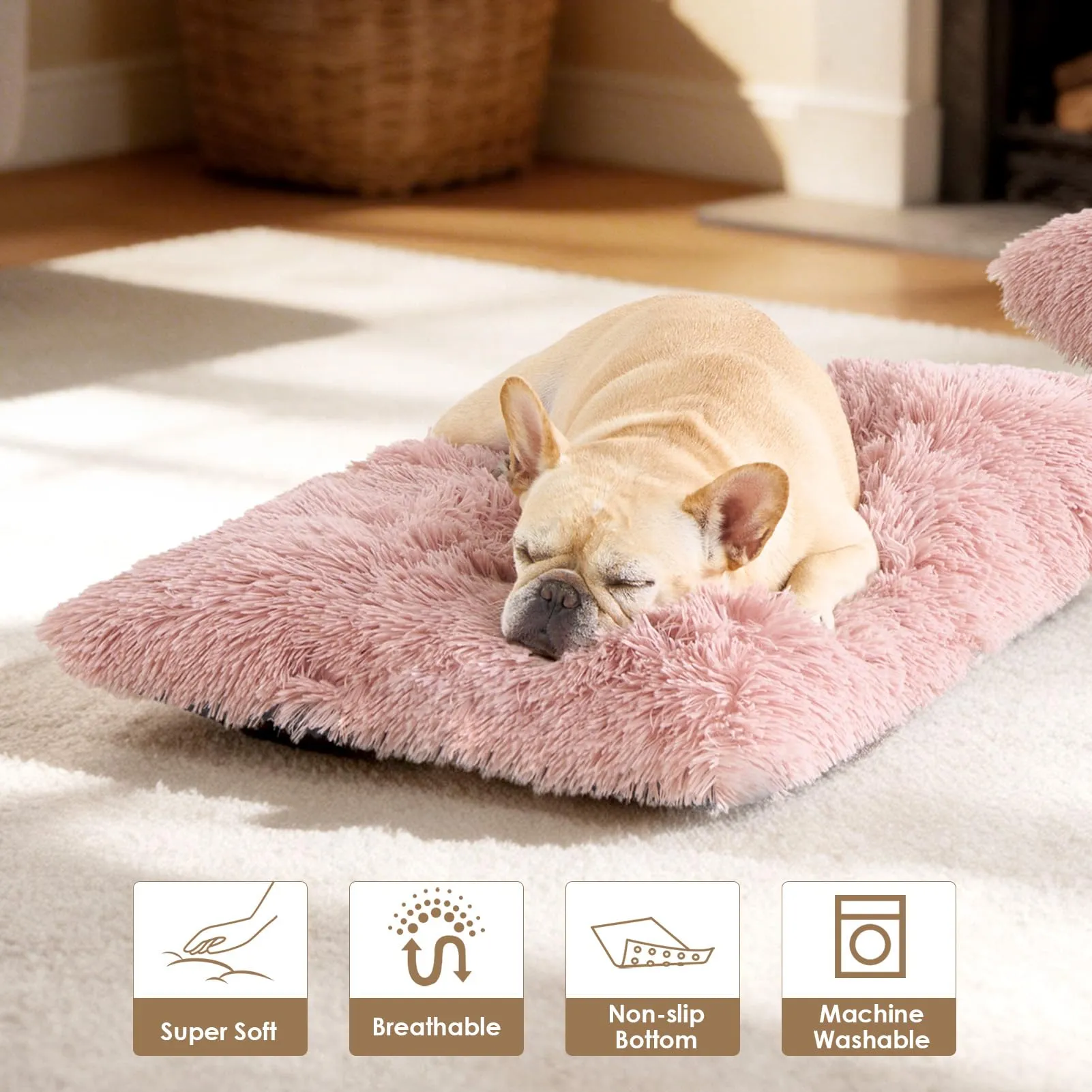EHEYCIGA Cuscino per Cani Taglia Piccola, 60Lx45W cm Cuscino Cane Morbida lavabile, Morbido e Confortevole Letto per Cani a Pelo Lungo, Rosa - immagine 7