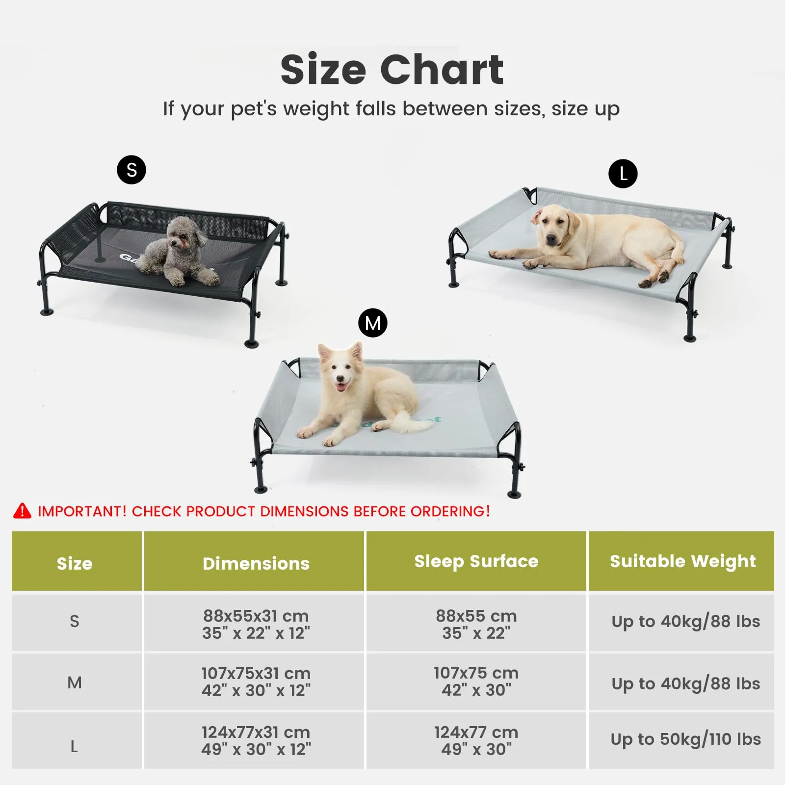 Gardner Pet Letto Rialzato per Cani, 107 x 76 x 31 cm, Nero - immagine 2