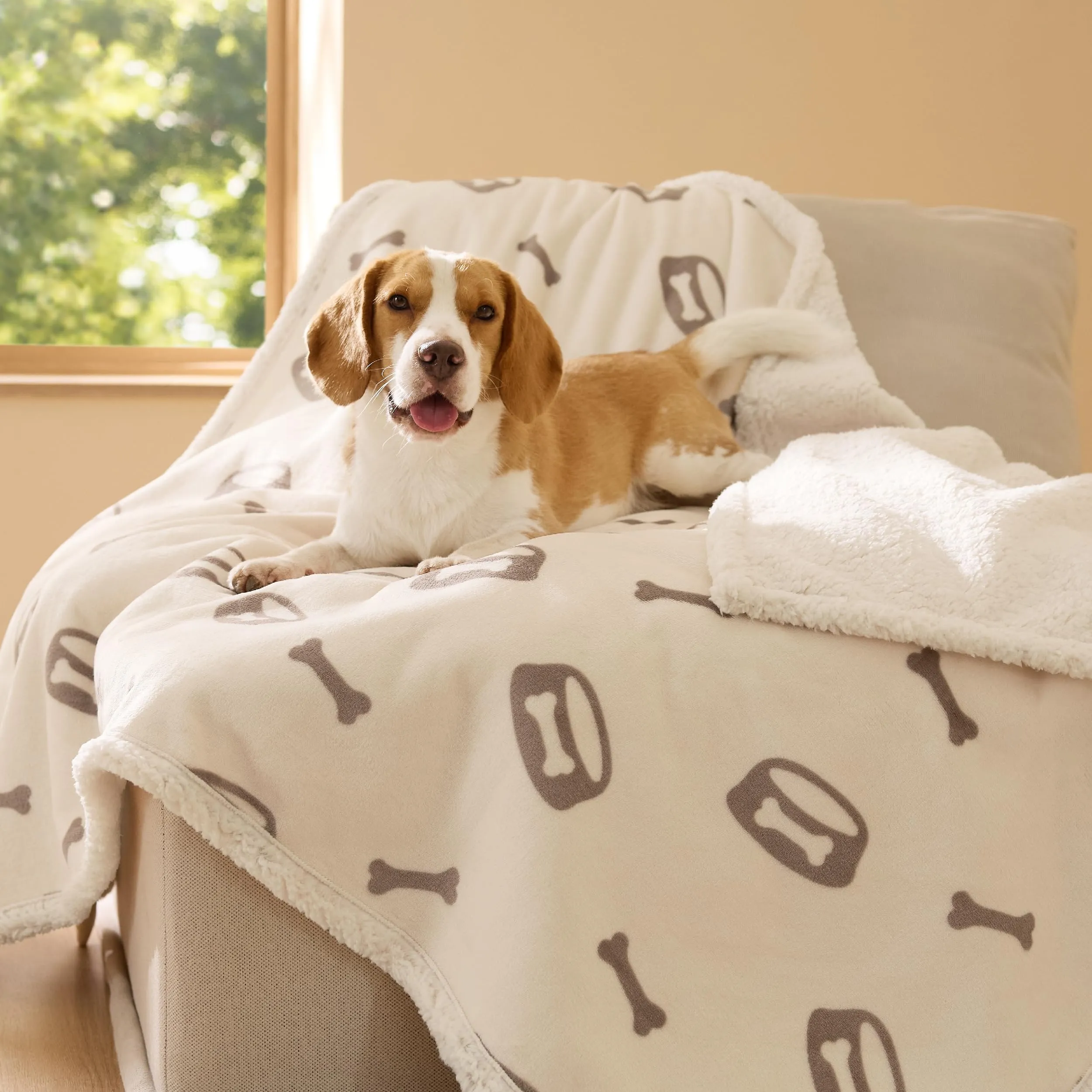 Bedsure Coperta Cane, Coperta per Cani Impermeabile, Coperta Divano, Gatto, Copertina Cane, Pile Singolo (102x127cm, Bianco Panna) - immagine 7