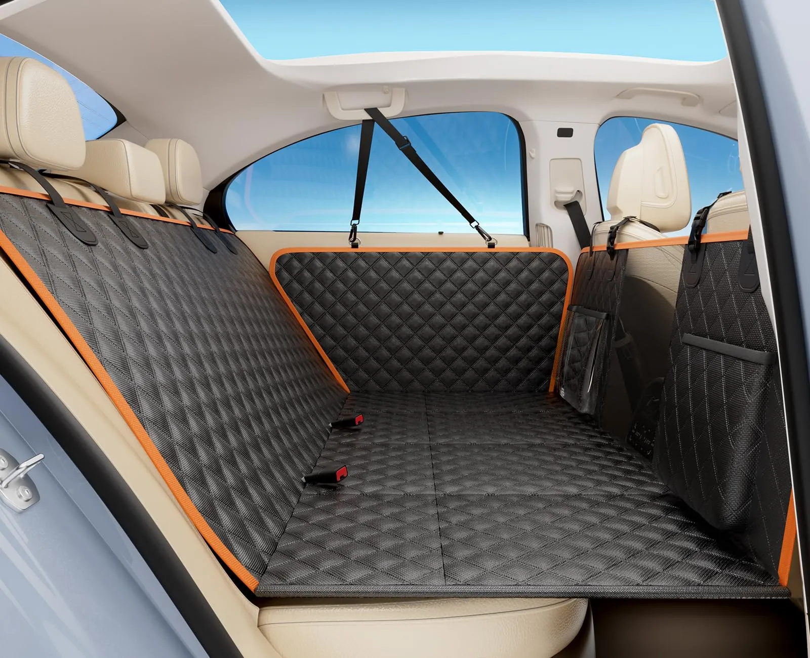 Pecute Coprisedile Auto Cani Posteriore, Estensione del Sedile Posteriore per Cani, Coprisedile per Auto per Cani con Fondo Rigido, Amaca per Cani per Lettino da Viaggio per Auto,per Auto, Camion, SUV - immagine 1