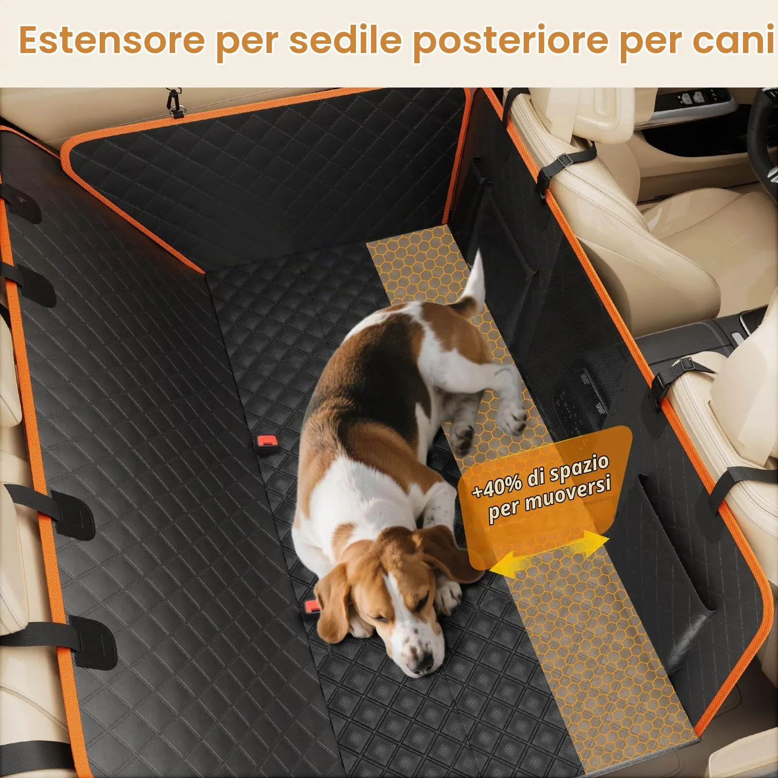 Pecute Coprisedile Auto Cani Posteriore, Estensione del Sedile Posteriore per Cani, Coprisedile per Auto per Cani con Fondo Rigido, Amaca per Cani per Lettino da Viaggio per Auto,per Auto, Camion, SUV - immagine 3