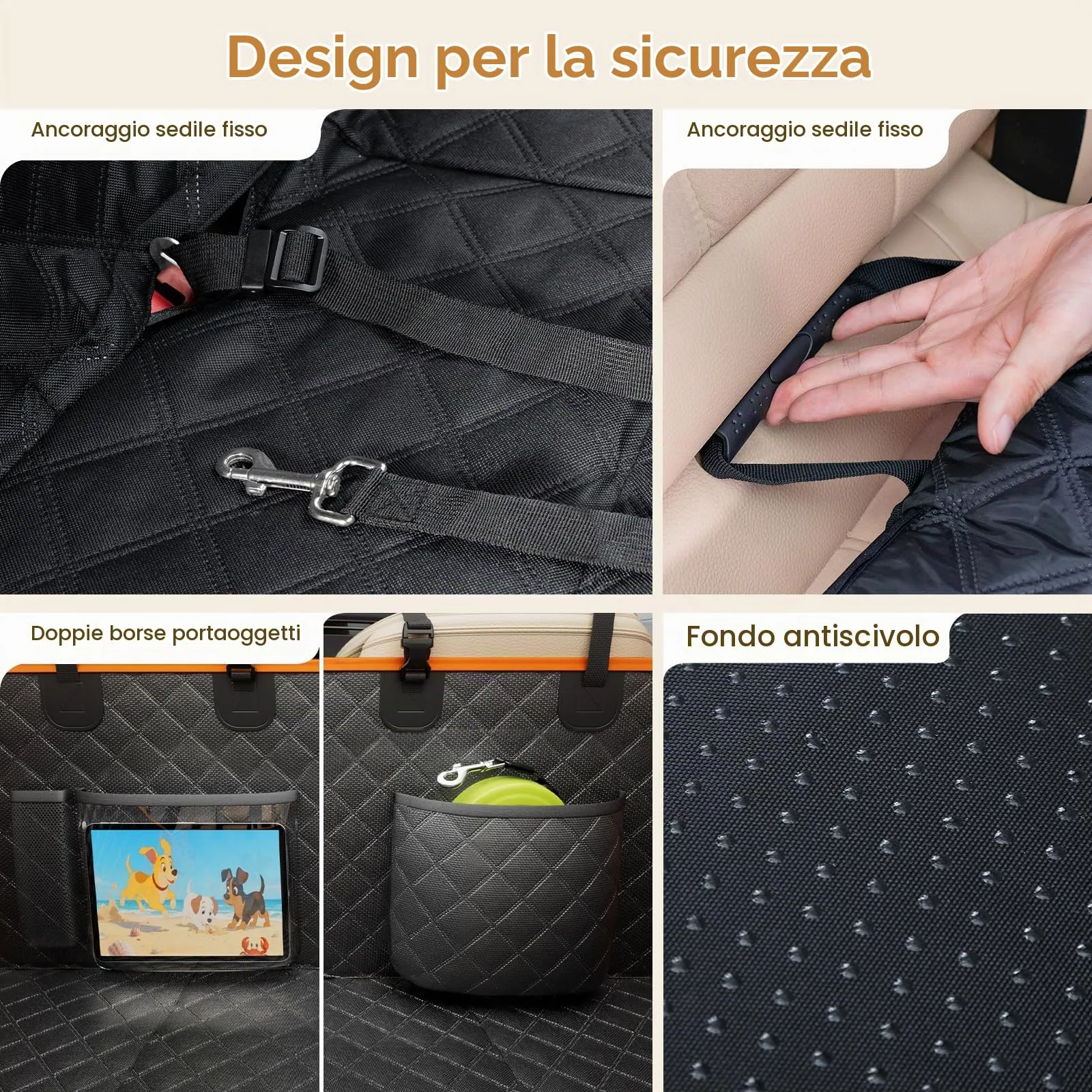 Pecute Coprisedile Auto Cani Posteriore, Estensione del Sedile Posteriore per Cani, Coprisedile per Auto per Cani con Fondo Rigido, Amaca per Cani per Lettino da Viaggio per Auto,per Auto, Camion, SUV - immagine 7