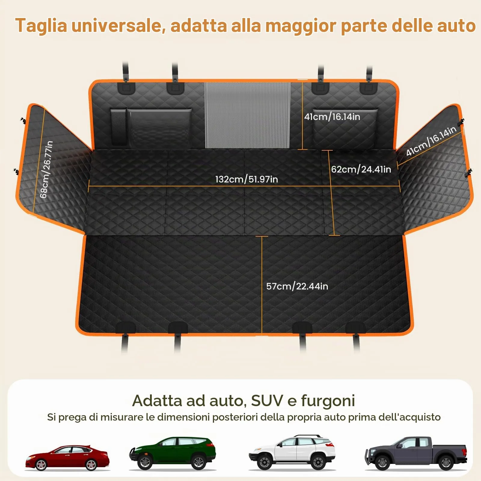 Pecute Coprisedile Auto Cani Posteriore, Estensione del Sedile Posteriore per Cani, Coprisedile per Auto per Cani con Fondo Rigido, Amaca per Cani per Lettino da Viaggio per Auto,per Auto, Camion, SUV - immagine 8