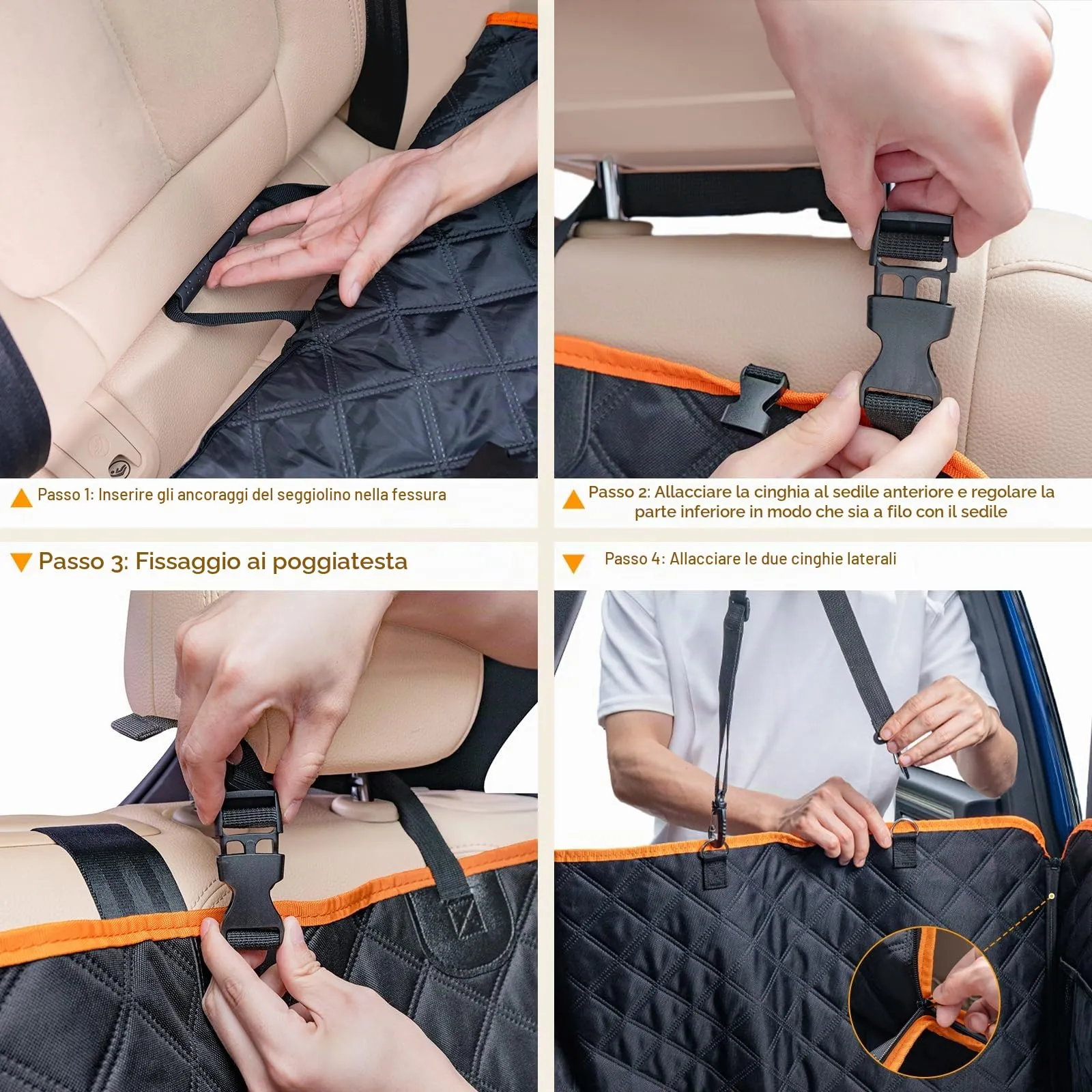 Pecute Coprisedile Auto Cani Posteriore, Estensione del Sedile Posteriore per Cani, Coprisedile per Auto per Cani con Fondo Rigido, Amaca per Cani per Lettino da Viaggio per Auto,per Auto, Camion, SUV - immagine 9